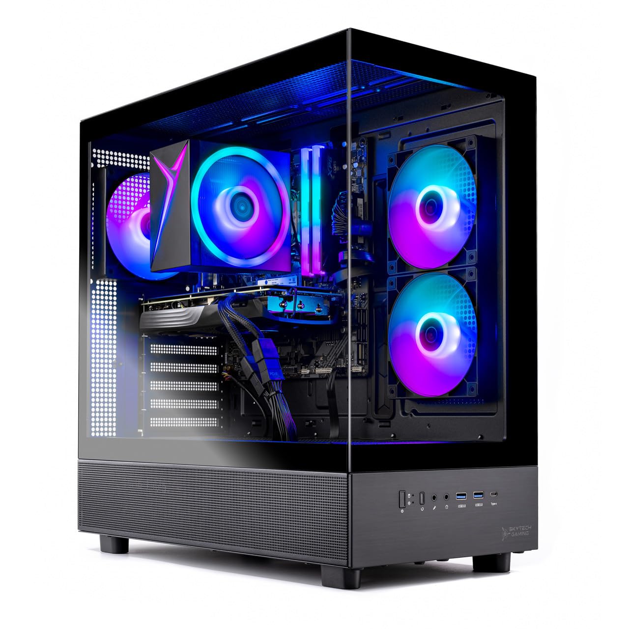 Skytech Gaming Azure 3 Desktop PC, Ryzen 7 7700 3.8 GHz (5.3GHz), NVIDIA RTX 5060, 1TB NVMe SSD, 32GB DDR5 RAM 5200 RGB, 650W Gold PSU, Wi-Fi, Win 11