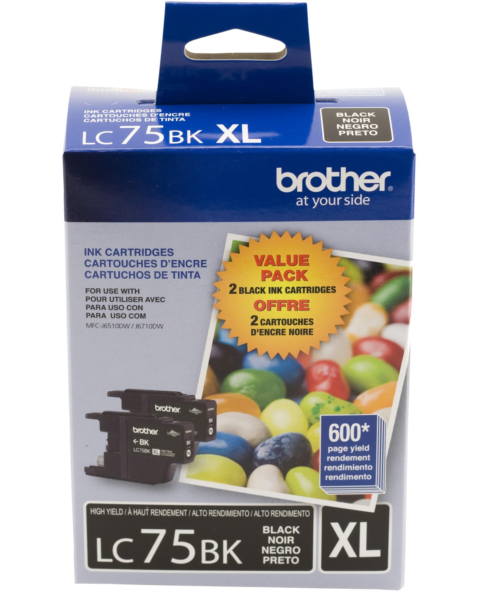 Brother Printer LC752PKS 2 Pack of LC-75BK Cartridges Ink - Retail Packaging, Black