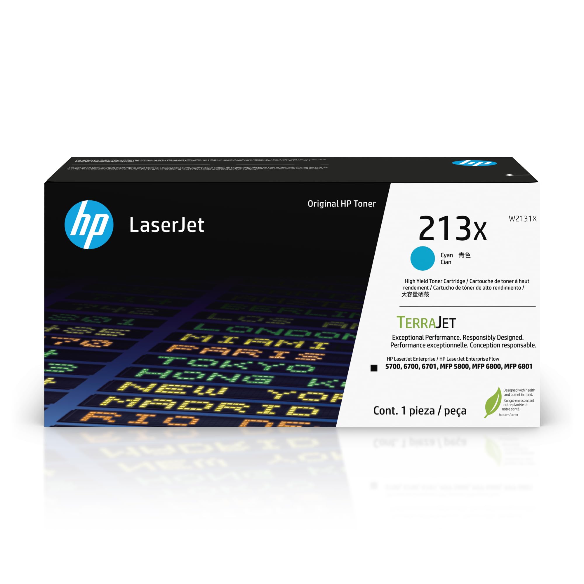 HP 213X High Yield Cyan Original LaserJet Toner Cartridge, W2131X. Works with HP LaserJet Enterprise 5700, 5800, 6700, 6701, 6800, 6801
