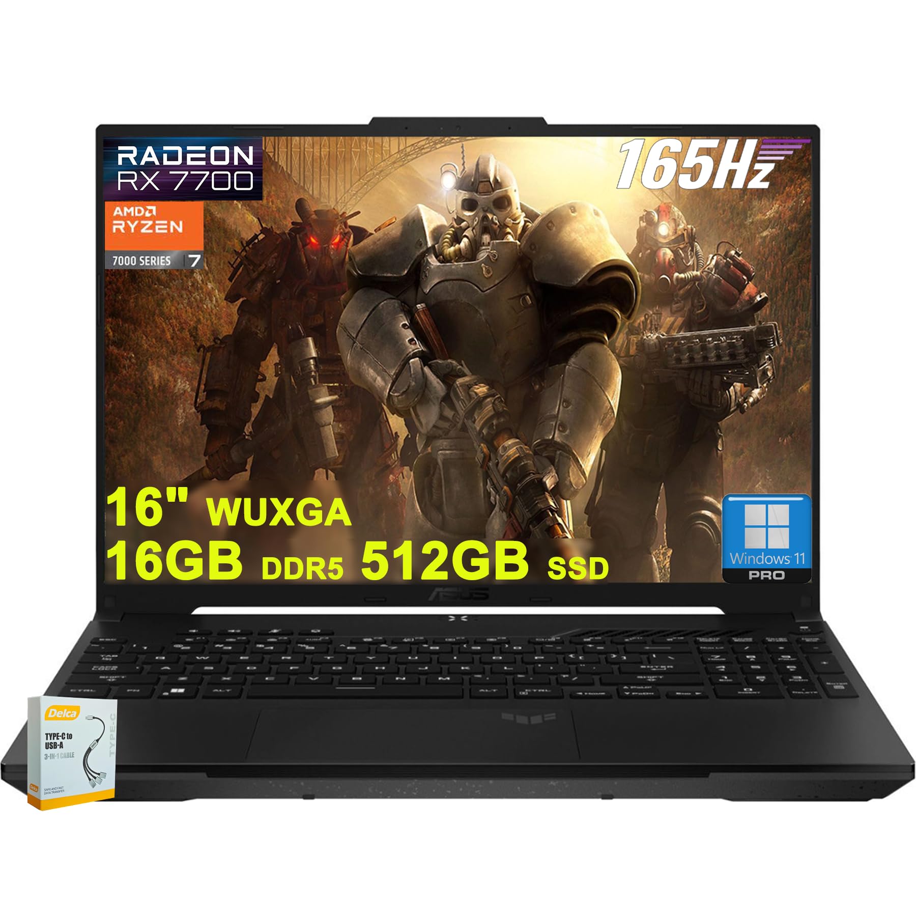 Asus TUF Gaming A16 Laptop | 16" WUXGA 165Hz 100% sRGB | AMD 8-core Ryzen 7 7735HS | 16GB DDR5 512GB SSD | Radeon RX7700S 8GB Graphic (>RTX4060) | Backlit USB-C USB4 Win11Pro w/DLCA Accessory