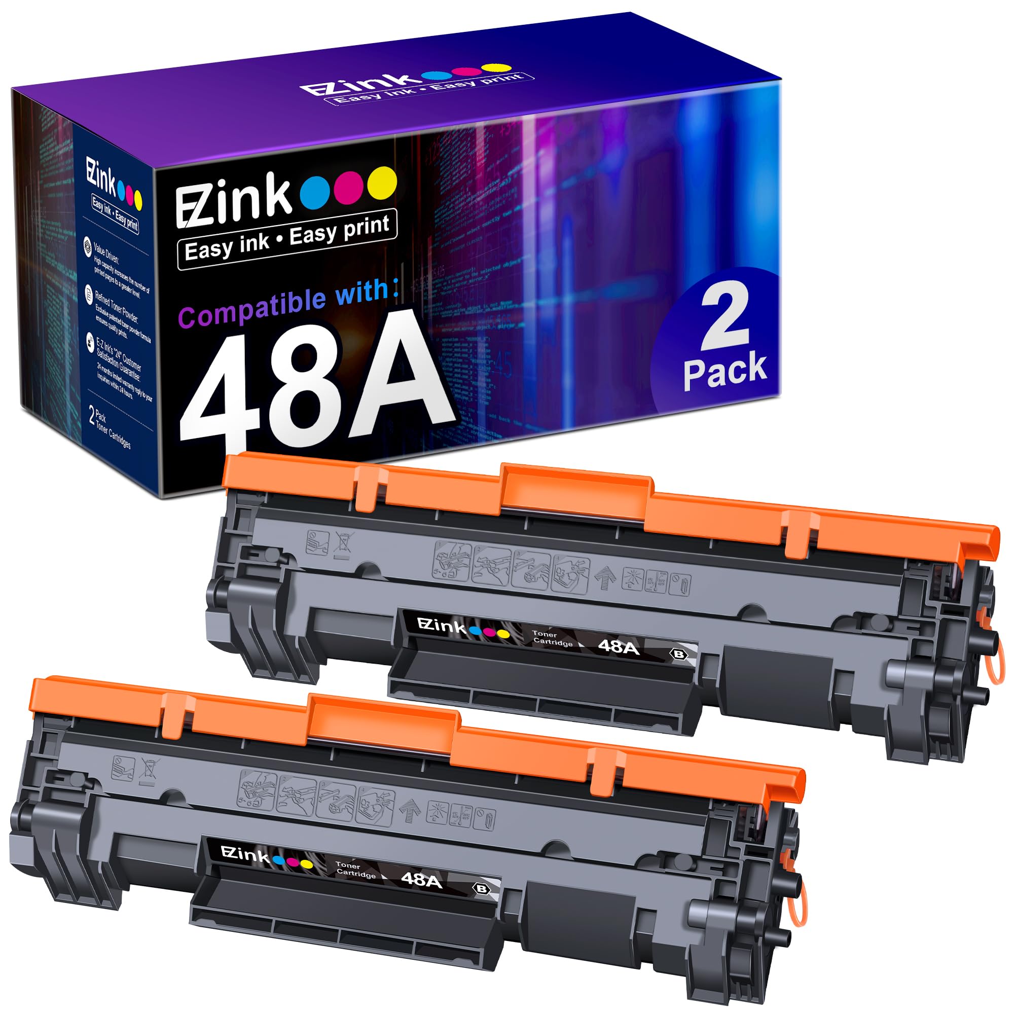 E-Z Ink 48A CF248A Compatible Toner Cartridges Replacement for HP 48A Toner Cartridge Black CF248A to use with Pro M29w M15w MFP M28w M28a M29a M30w M31w M15a M16a M16w Printer (Black, 2 Pack)