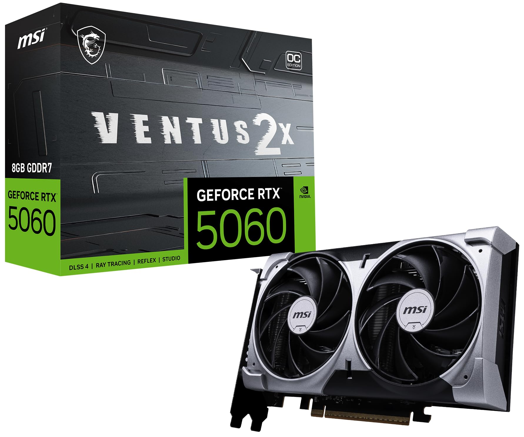 MSI Gaming RTX 5060 8G Ventus 2X OC Graphics Card (8GB GDDR7,128-bit, Extreme Performance: 2535 MHz, DisplayPort x3 2.1a, HDMI 2.1b, NVIDIA Blackwell Architecture)