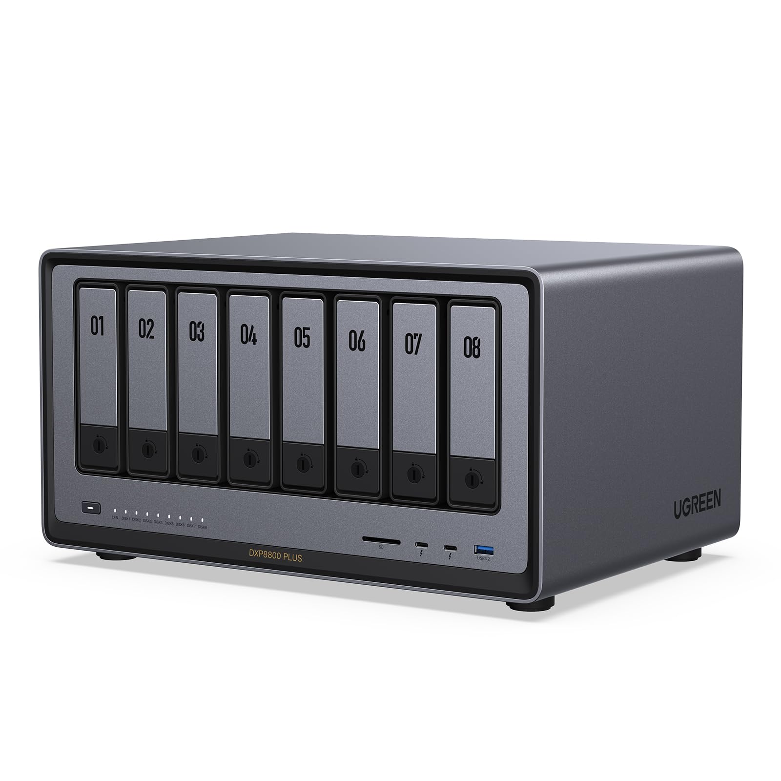 UGREEN NASync DXP8800 Plus 8-Bay Desktop NAS, Intel i5 1235u 10-Core CPU, 8GB DDR5 RAM, 128G SSD, 2X 10GbE, 2X M.2 NVMe Slots, 8K HDMI, 2X TBT4, Network Attached Storage (Diskless)