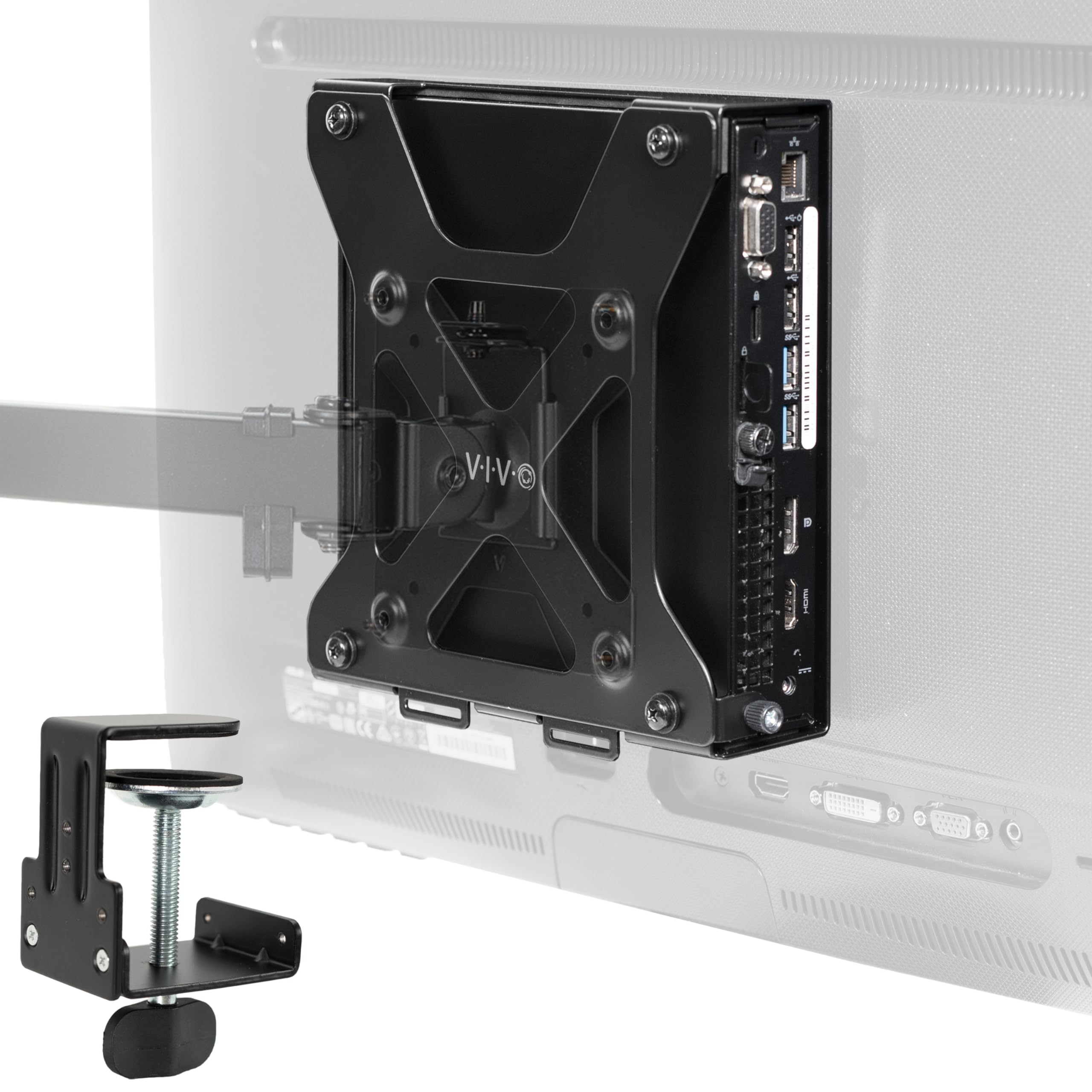 VIVO Behind Monitor VESA Mount Designed for Dell OptiPlex Micro CPU, Monitor Arm Computer Holder, Concealed Behind Screen, Desk Clamp Option, Black, Mount-DLMM1