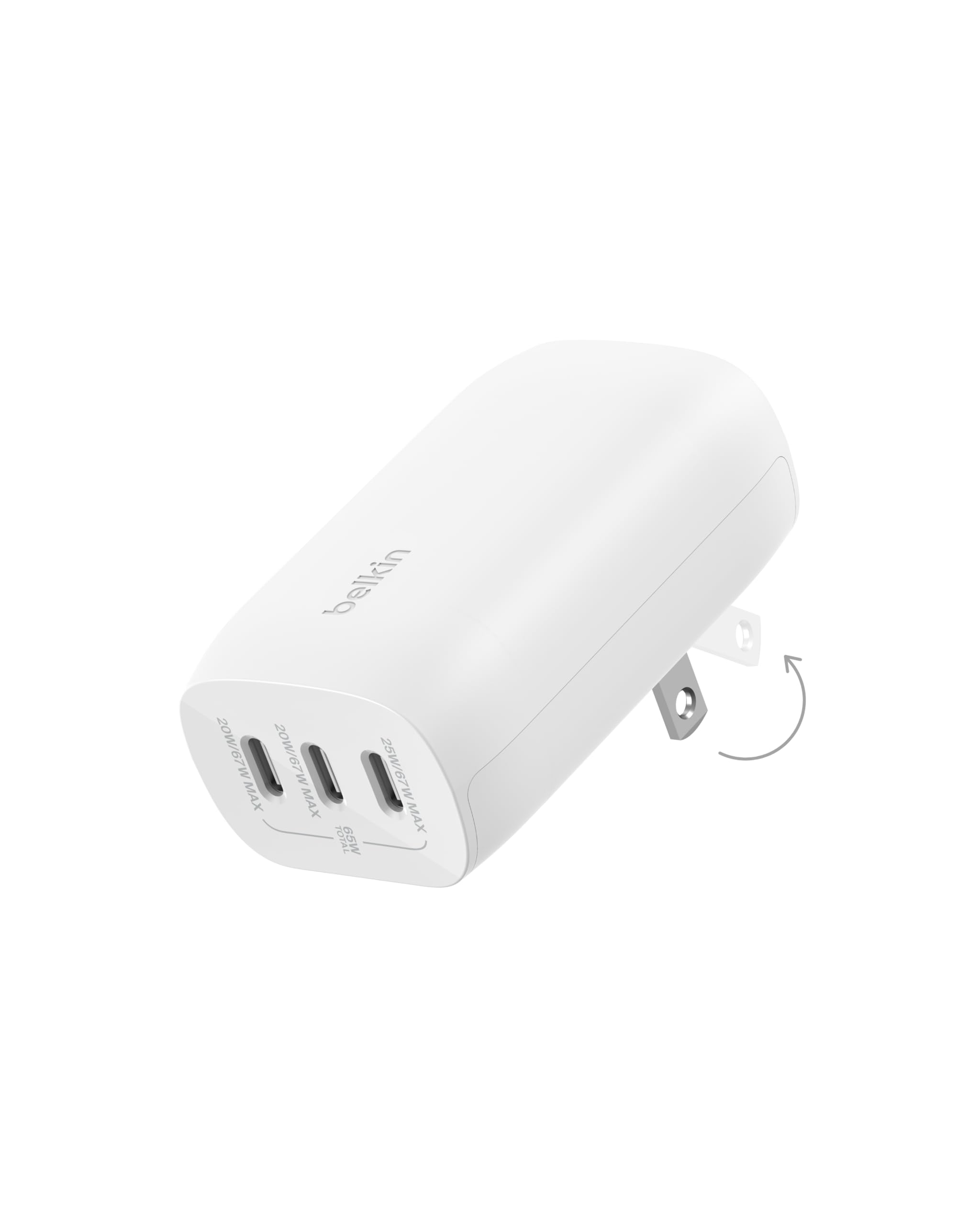 Belkin 3-Port USB C Charger Block 67W - PPS, USB-C PD 3.1 Enabled Fast Charging Charger for iPhone 16, MacBook Pro, AirPods, Galaxy, Nintendo Switch 2 & Other PD Enabled Devices - White