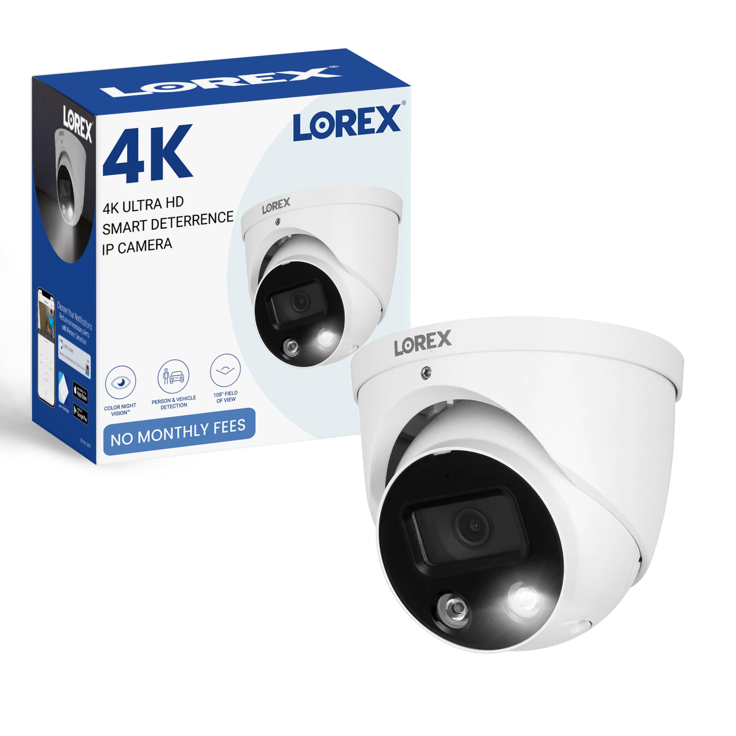 Lorex 4K Ultra HD PoE Outdoor Metal Dome Add-On Security Camera – 8MP, 2.8mm Fixed Lens, Smart Deterrence, Smart Motion Detection Plus, Siren Warning