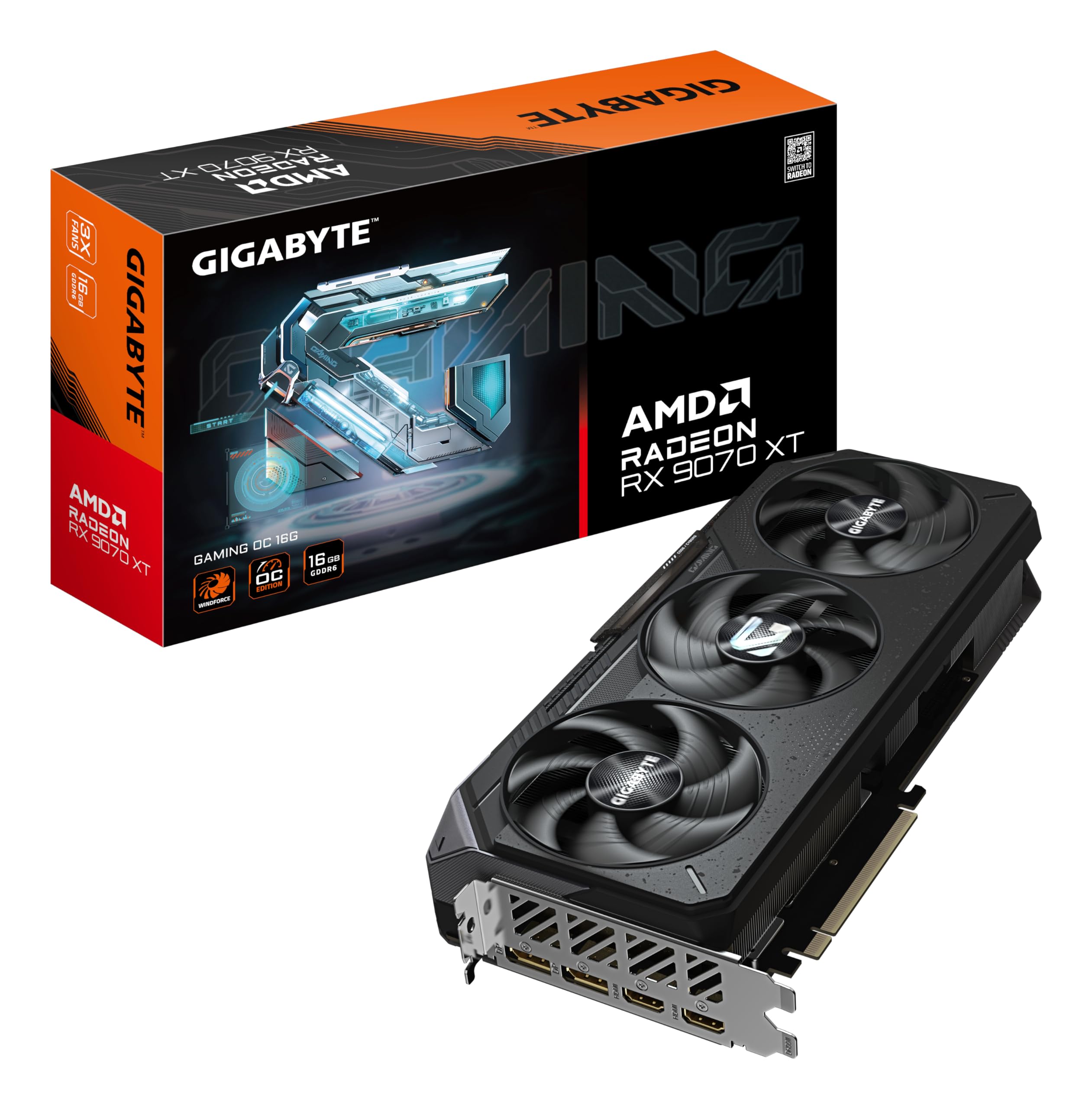 Gigabyte Radeon RX 9070 XT Gaming OC 16G Graphics Card - 16 GB GDDR6, 256 Bit, PCI-E 5.0, 3060 MHz Core Frequency, 2 x DisplayPort, 2 x HDMI, GV-R9070XTGAMING OC-16GD