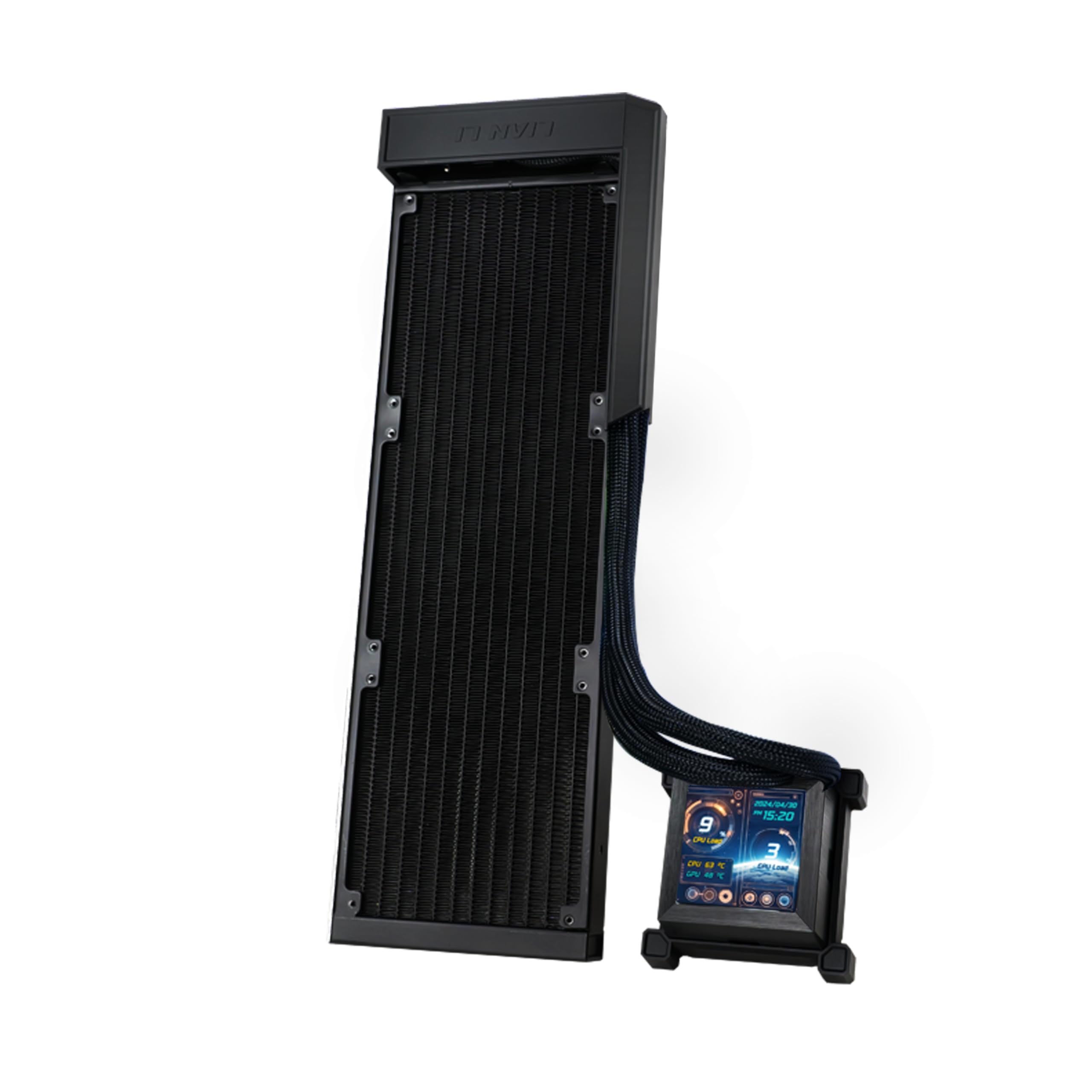 Lian Li Hydroshift LCD 360 Liquid Cooler - Flexible Side-Mounted Coolant Pathway, 2.88” LCD Screen - 480 x 480 Res. - Captured Screenshots or Recorded Videos - Fits Most PC Fans - Black (HSLCD36NB)