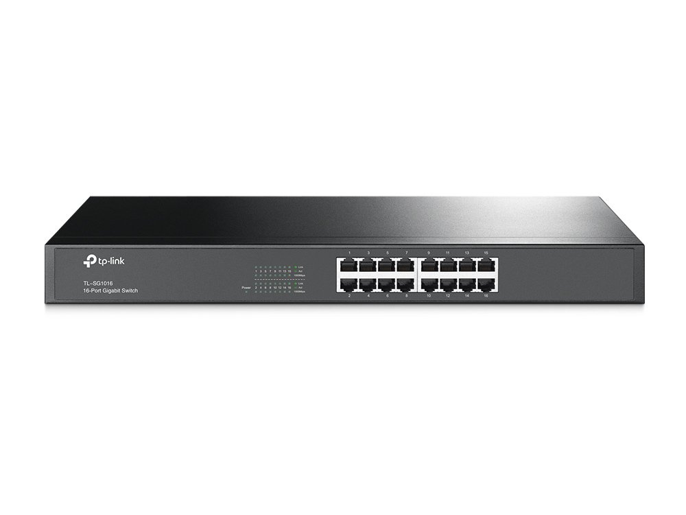 TP-Link TL-SG1016 | 16 Port Gigabit Ethernet Switch | Plug & Play | Sturdy Metal, Shielded Ports, Rackmount, Fanless, Black | 3 Year Manufacturer Warranty | Unmanaged