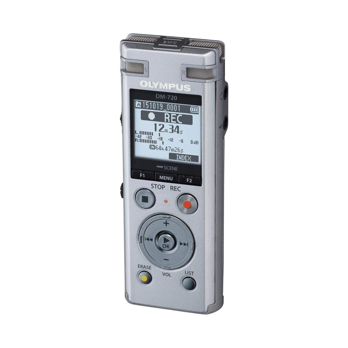 OM SYSTEM OLYMPUS Voice Recorder DM-720 with 4GB, Micro SD Slot, USB Charging, Direction PC Connection, Transcription Mode, Silver