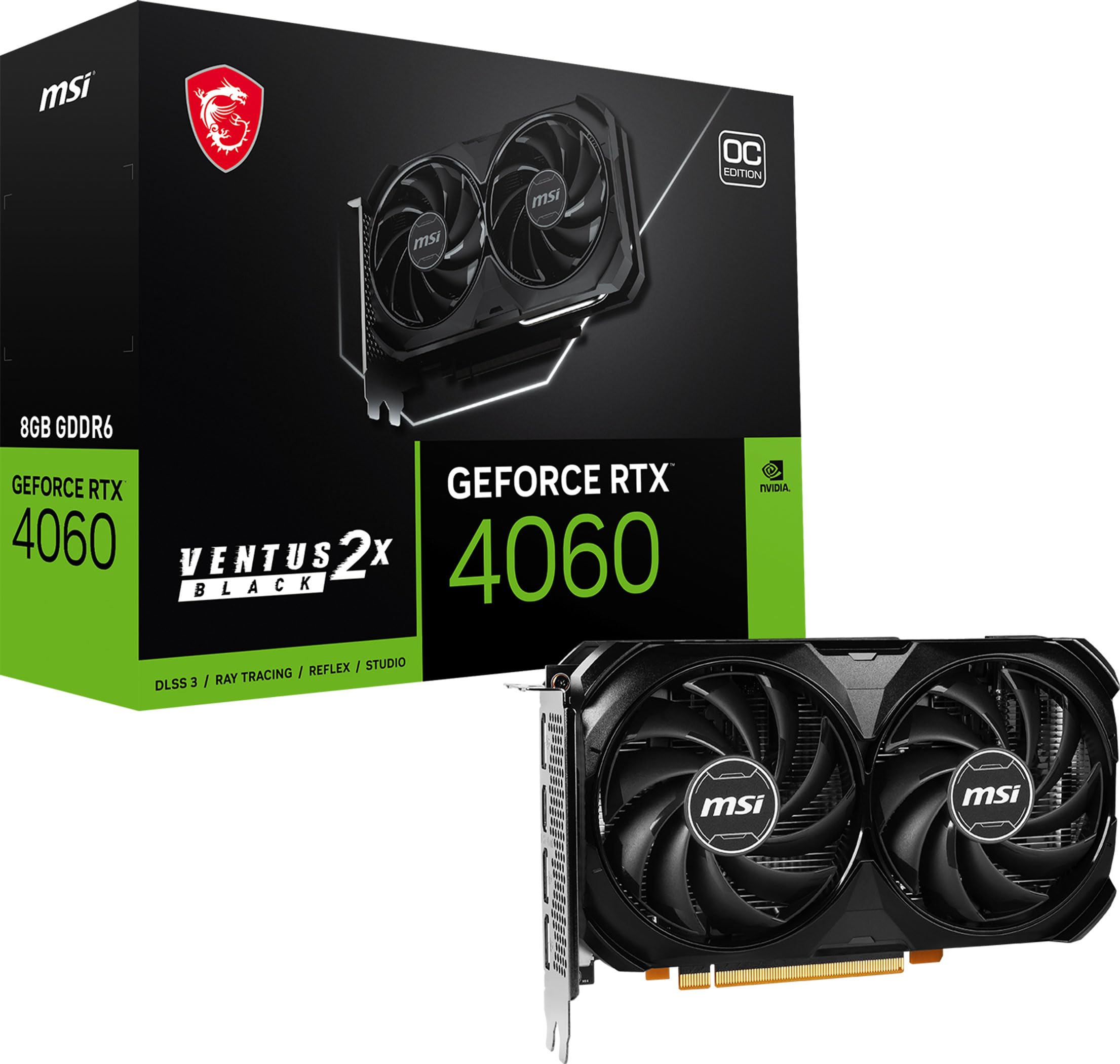 MSI Gaming GeForce RTX 4060 8GB GDRR6 Extreme Clock: 2505 MHz 128-Bit HDMI/DP Nvlink TORX Fan 4.0 Ada Lovelace Architecture Graphics Card (RTX 4060 Ventus 2X Black 8G OC)