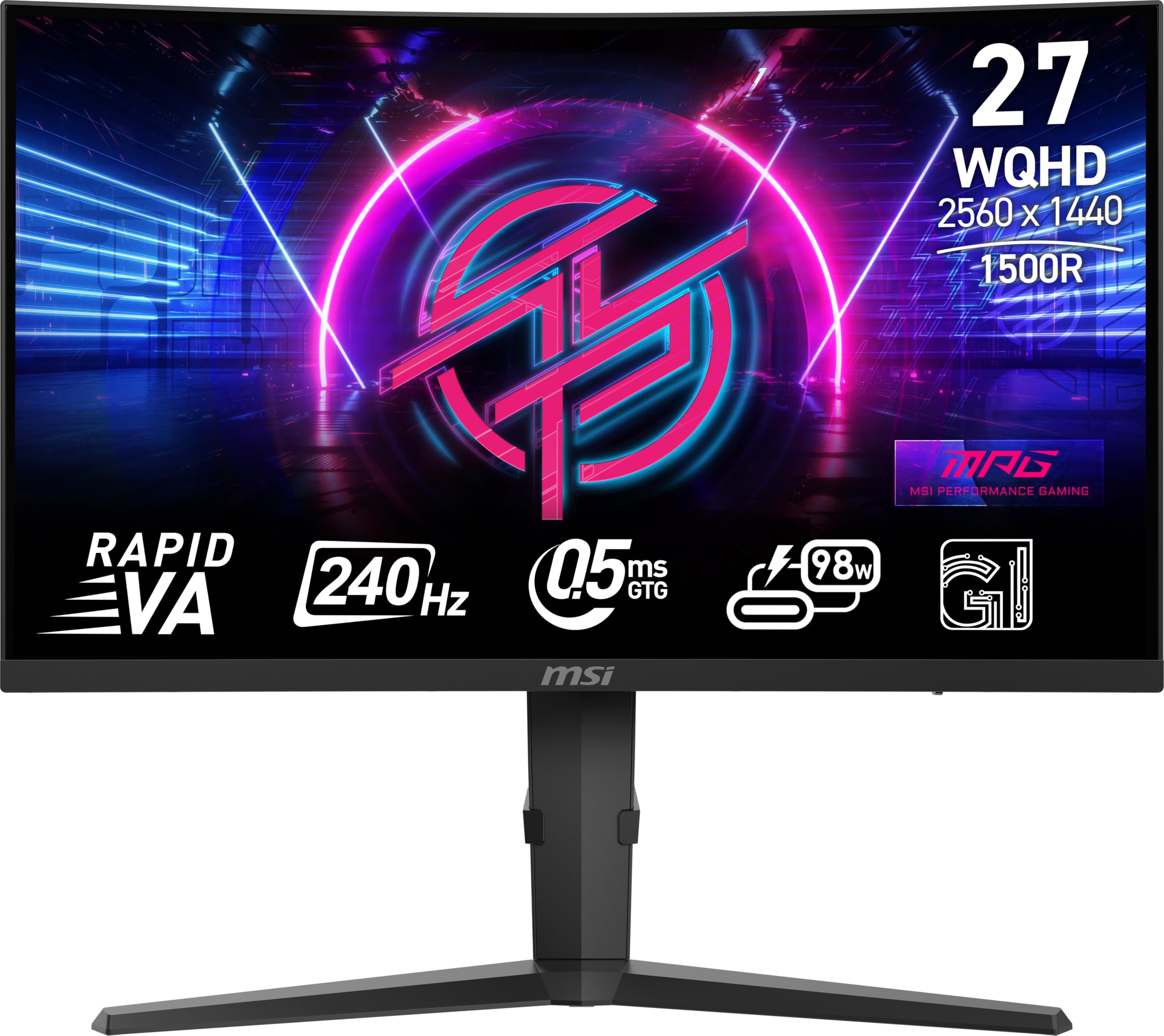 MSI MPG 275CQRXF 27-inch 2560 x 1440 (QHD) Computer Monitor, 240Hz, Adaptive-Sync, HDR Ready, HDMI, VGA Port, Display Port,VESA Mountable, Tilt, Speaker, 0.5ms, Black