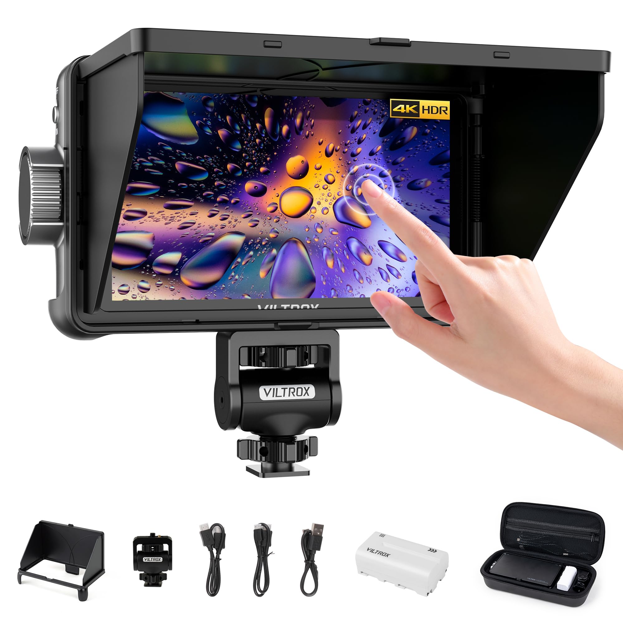 VILTROX DC-550 Touch Screen DSLR Camera Field Monitor 1200 Nits High-Bright 5.5 inch DSLR Camera Monitor with Sunshade Hood/Battery 3D LUT HDR 4K HDMI in and Out Exposure Focus Assist Waveform Monitor