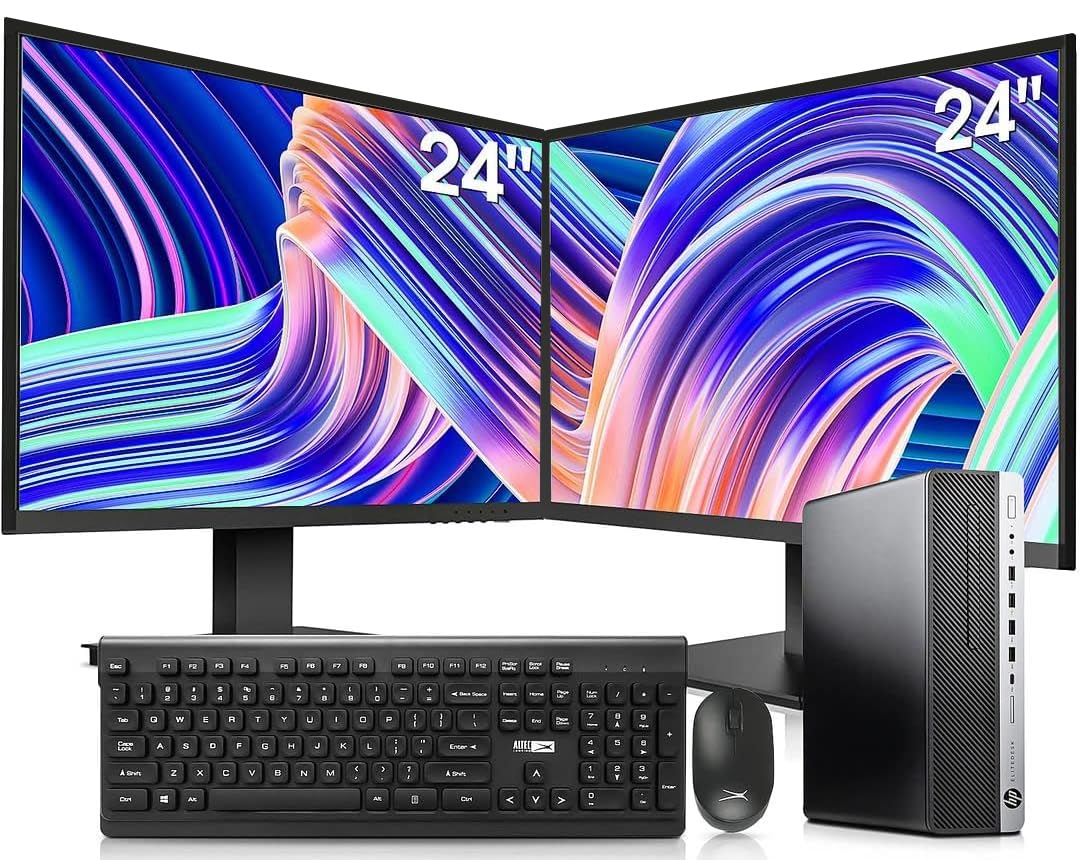HP Elitedesk 800 G3 SFF Desktop PC - Intel i7-6700,32GB DDR4,1TB NVMe SSD + 2TB HDD, AX200 Wi-Fi 6,Dual 24-Inch Monitors, Wireless Keyboard and Mouse,Win 11 Pro (Renewed)