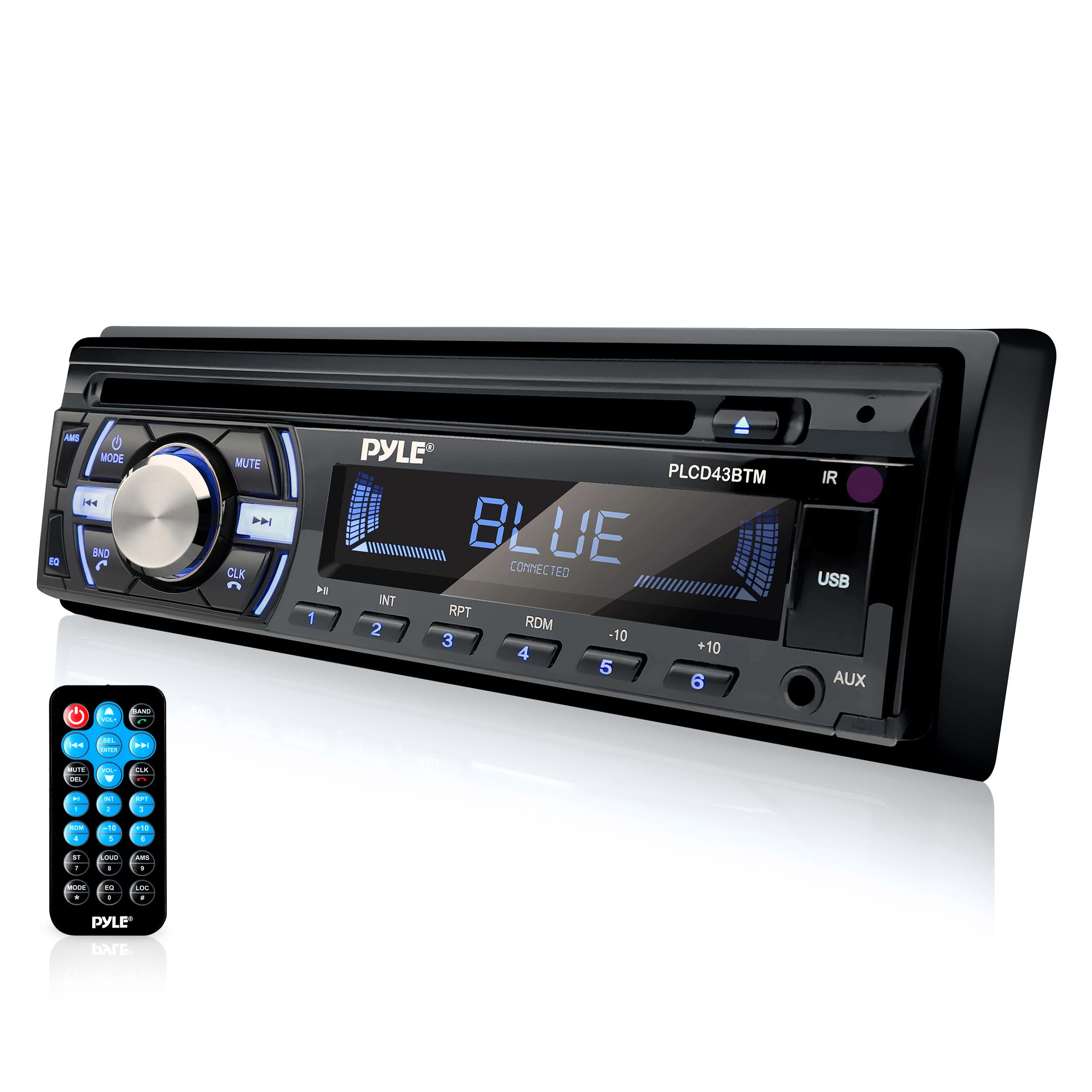 Pyle Boat Bluetooth Marine Stereo Receiver - Marine Head Unit Din Single Stereo Speaker Receiver - Wireless Music Streaming, Hands-Free Calling, CD Player/MP3/USB/AUX/ AM FM Radio -PLCD43BTM (Black)