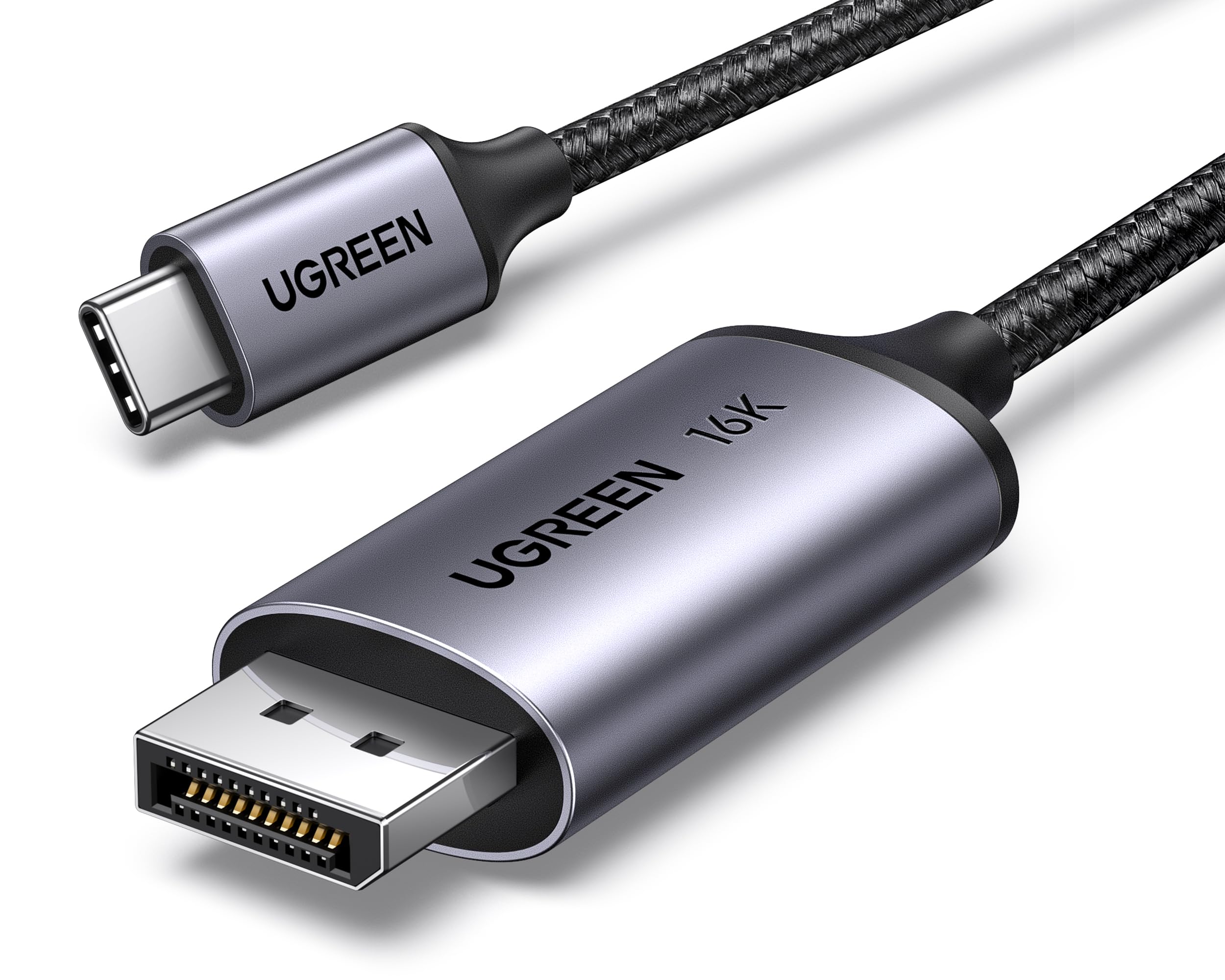 UGREEN USB C to DisplayPort 2.1 Cable 16K@30Hz 8K@120Hz 40Gbps Thunderbolt 4/3 to DisplayPort Cord Alu Braided Compatible iPhone 16/15 Pro Max, Galaxy S25, MacBook Pro/Air, iPad, Mac mini, XPS, 6.6FT
