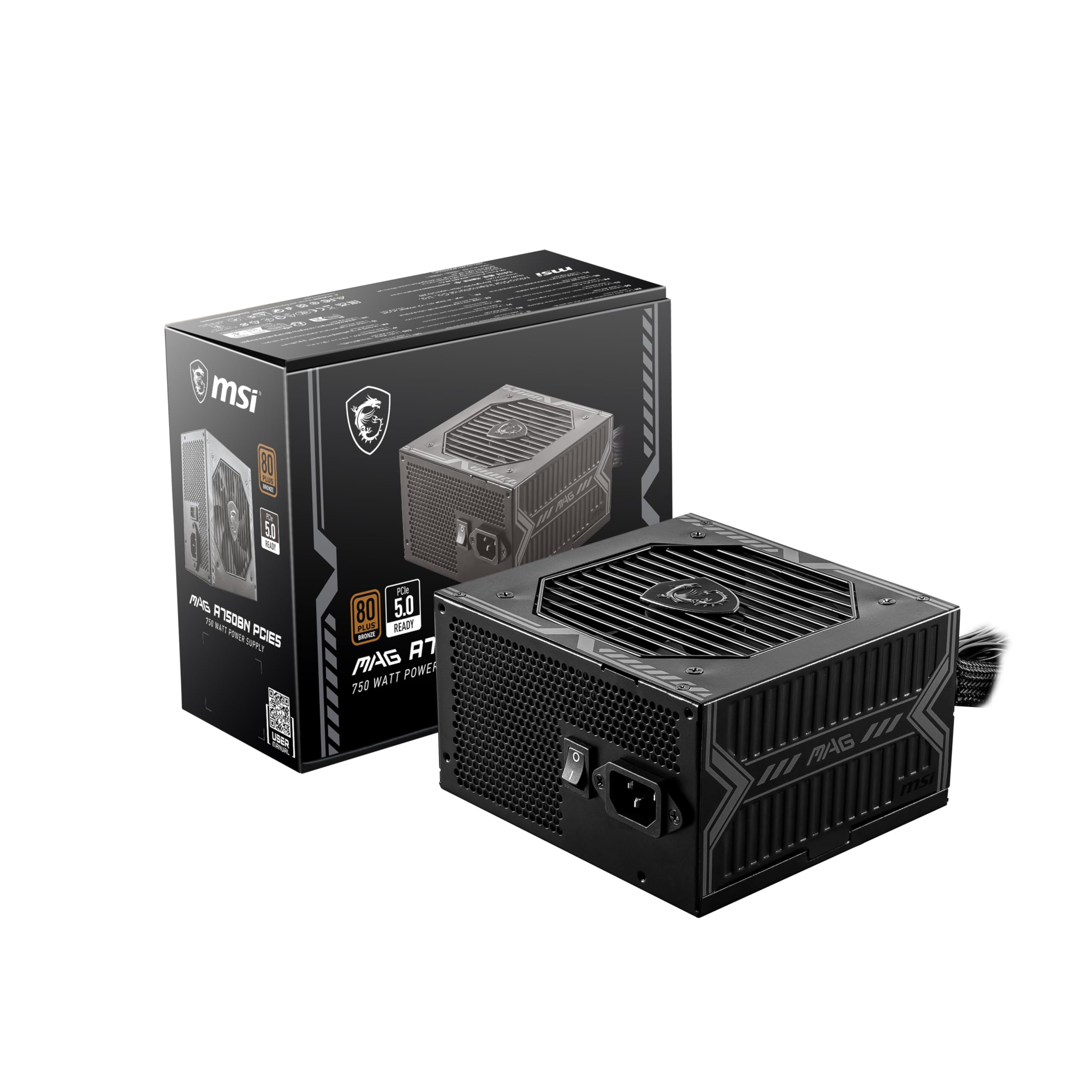 MSI MAG A750BN PCIE 5 Gaming Power Supply - PCIE 5.1 Ready - 80 Plus BronzeCertified 750w - Compact Size - ATX PSU