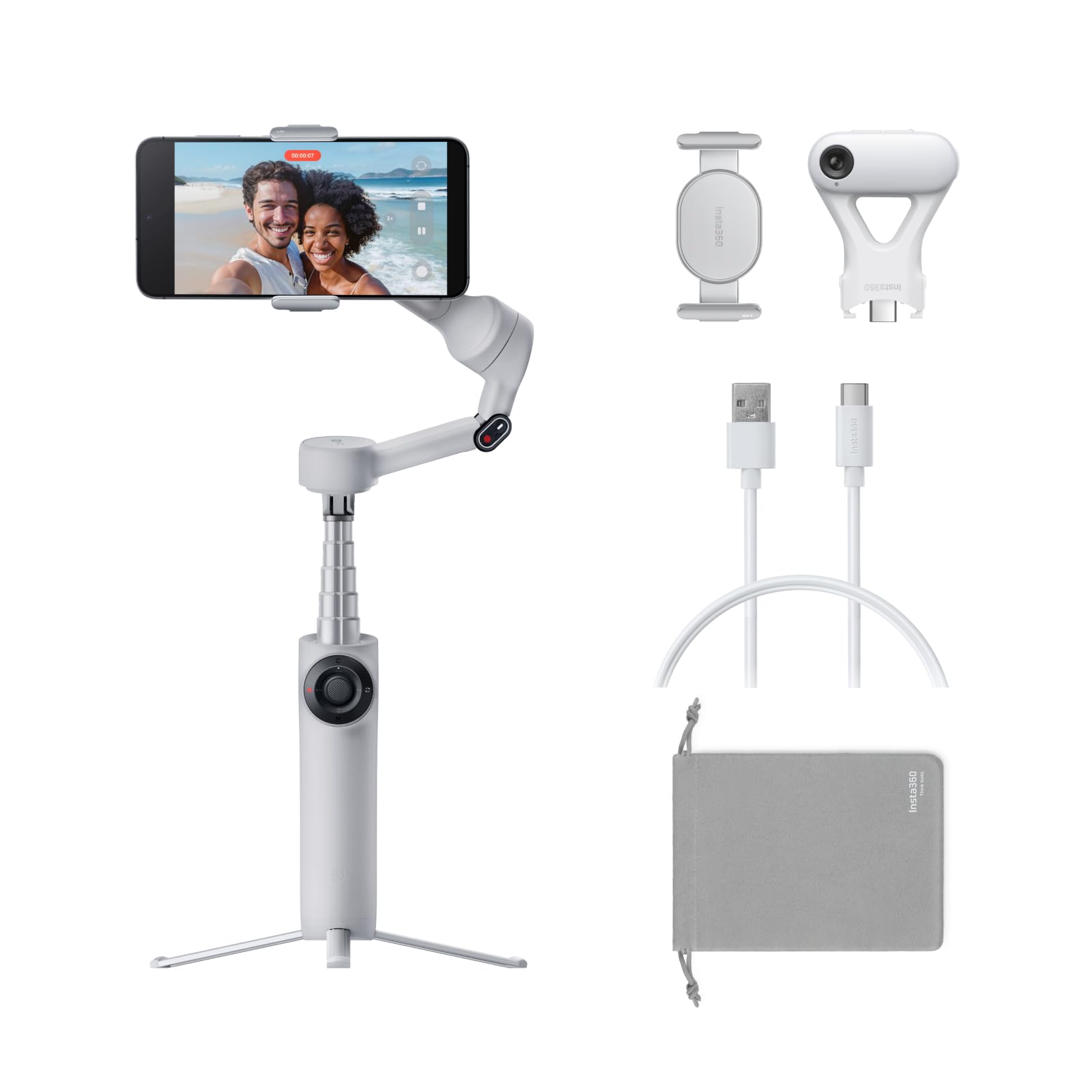 Insta360 Flow 2 Plus AI Tracker Bundle Grey - Foldable Phone Gimbal, AI Tracking with Any App, Multi-Person Tracking, Built-in Tripod/Selfie Stick, Remote Control, Smartphone Stabilizer, Travel