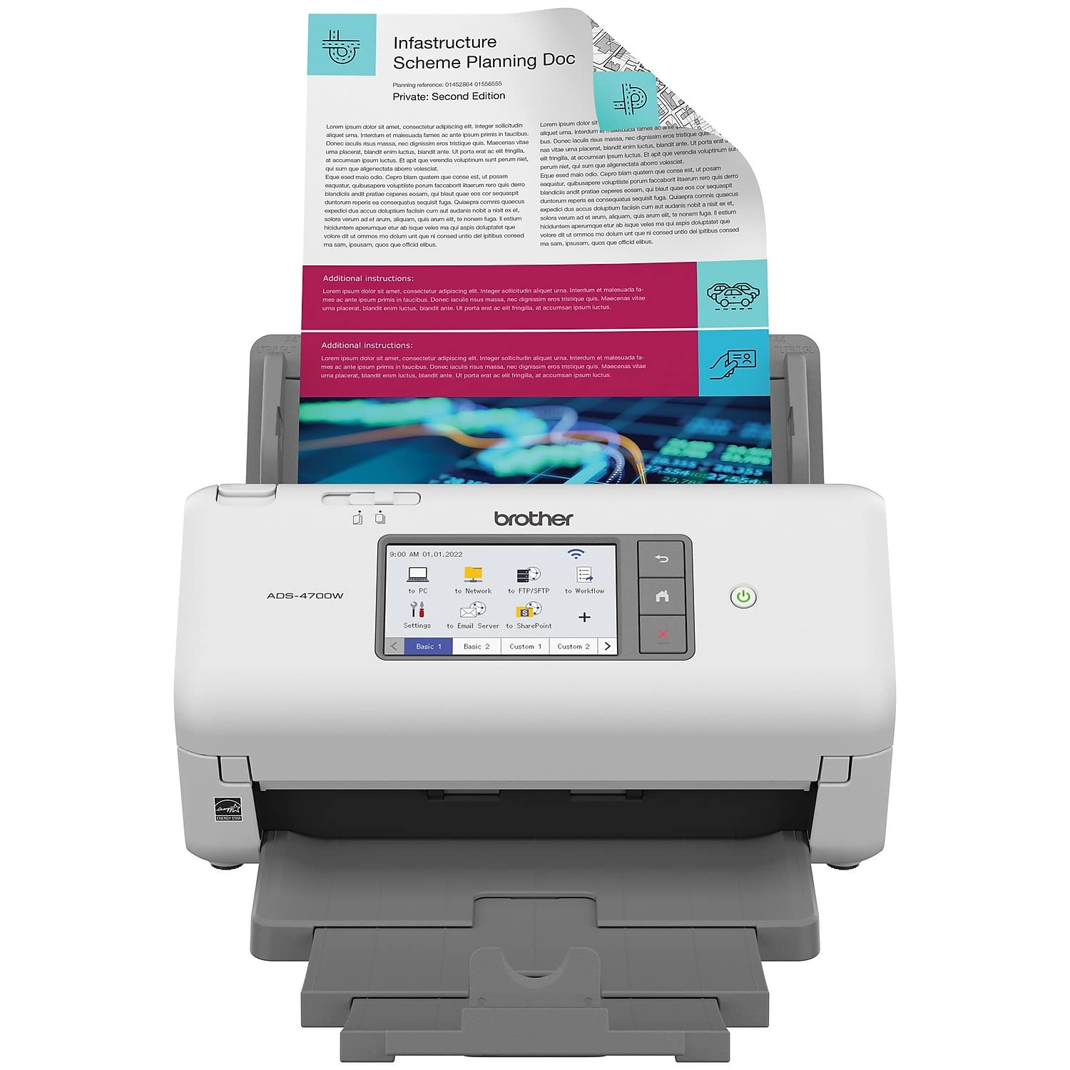 Brother ADS-4700W Professional Desktop Scanner with Fast Scan Speeds, Duplex, Wireless, and Large Touchscreen, White