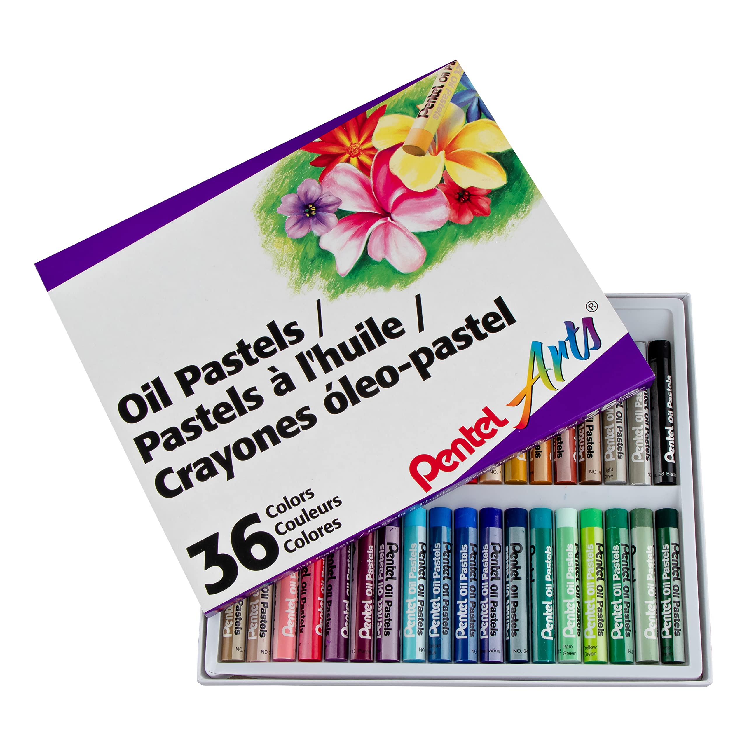 Pentel PHN36 Oil Pastel Set with Carrying Case,36-Color Set, Assorted, 36/Set