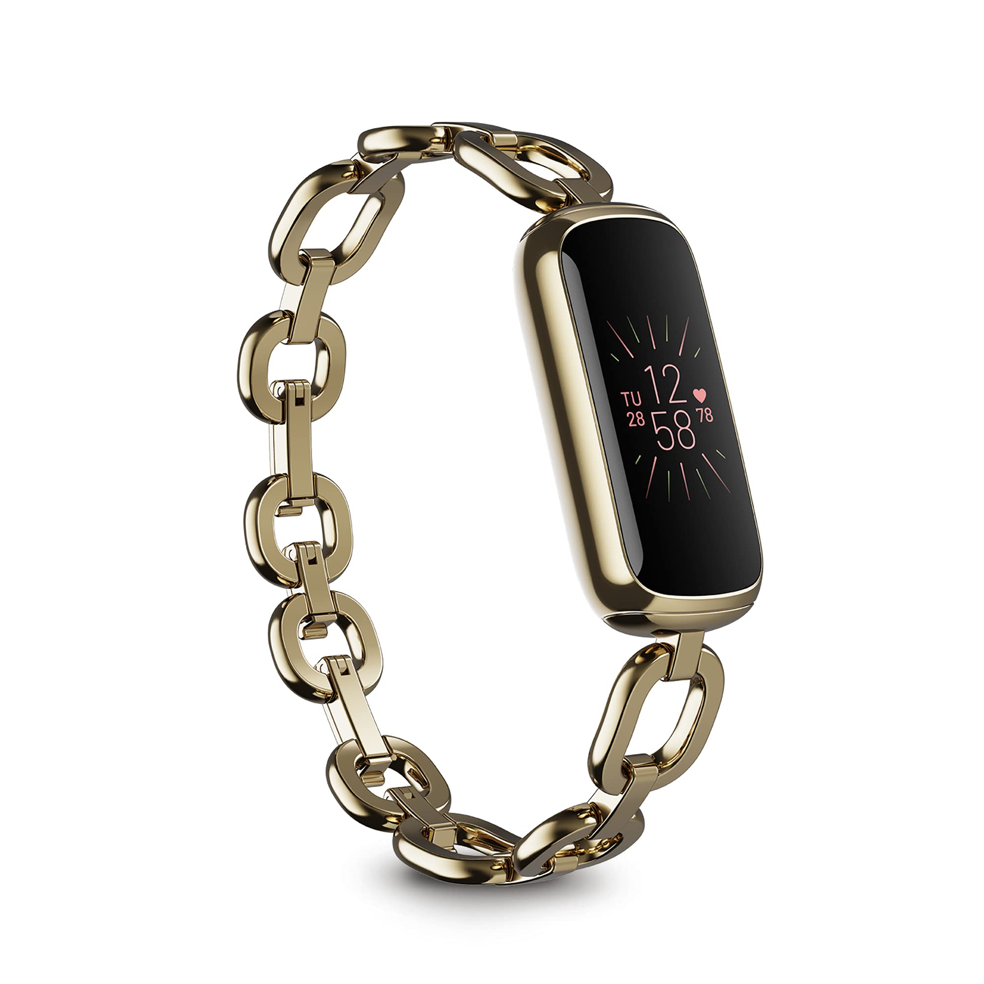 Fitbit Luxe Special Edition Fitness and Wellness Tracker, Gorjana Soft Gold Stainless Steel Parker Link Bracelet, One Size (S & L Peony Classic Bands Included)
