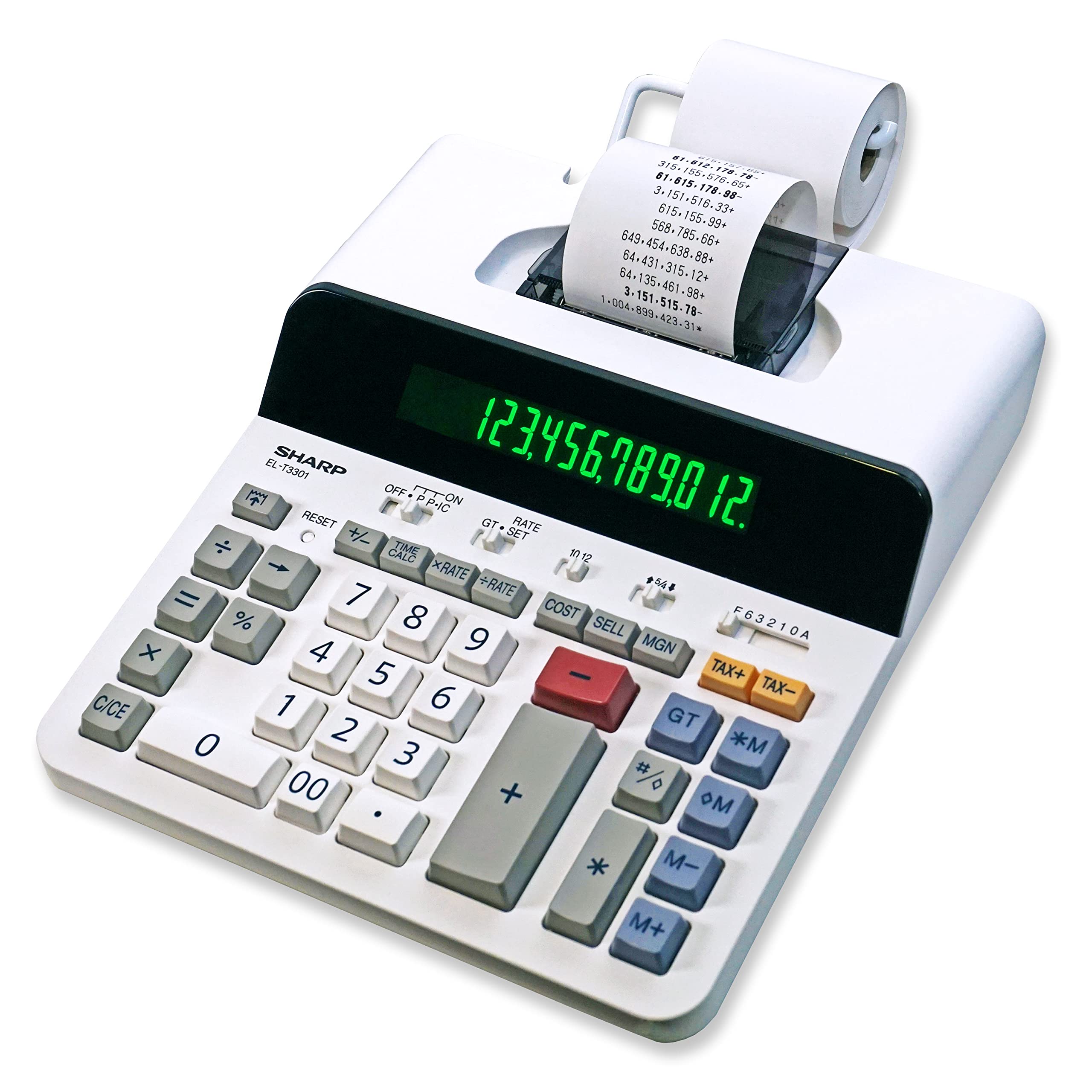 Sharp 12-Digit Printing Calculator with Extra Large 10-Digit Option, 8.0 LPS Thermal Printer, No Ink Required, Full-Sized Keyboard, Easy Paper Load (ELT3301)