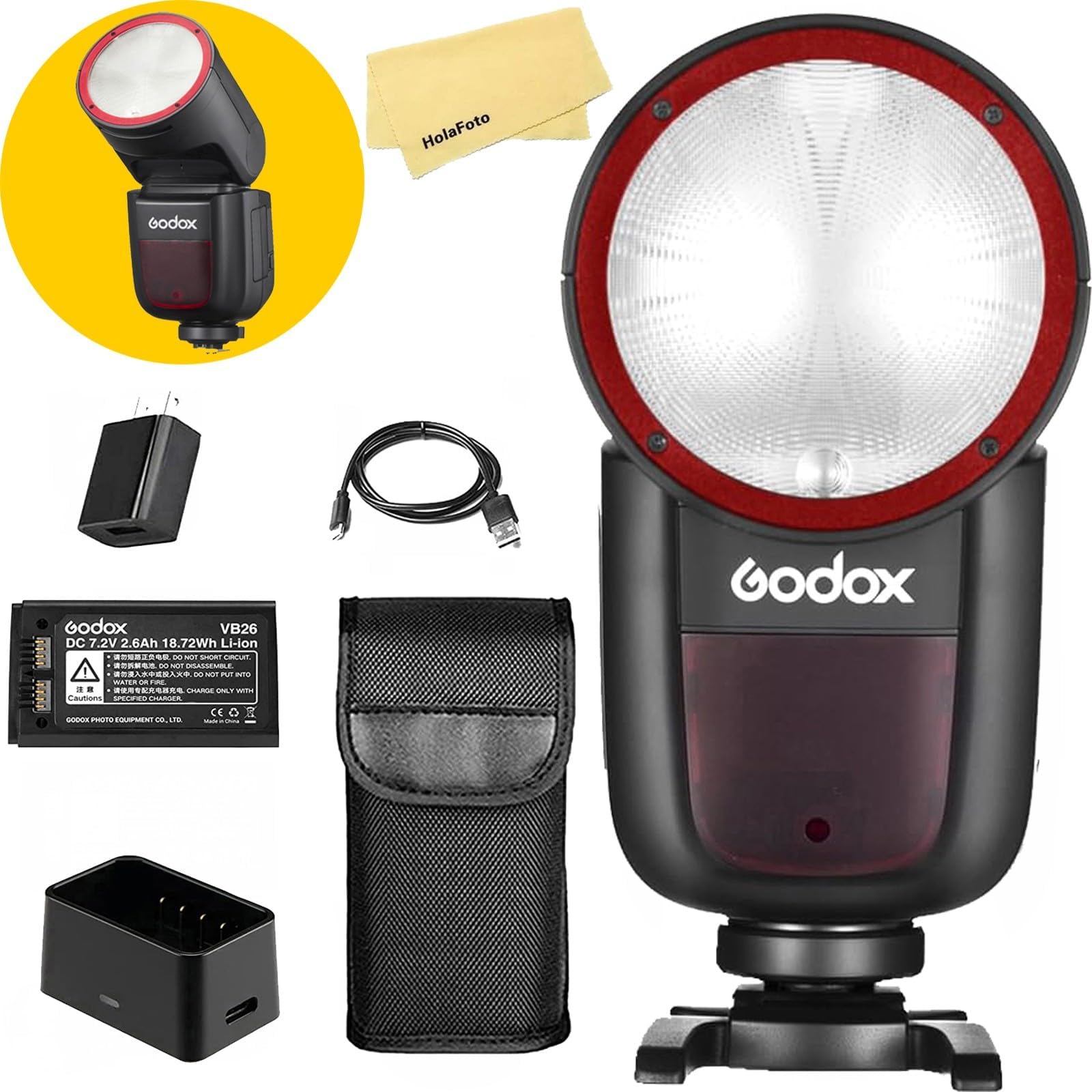 Godox V1 V1-S V1S Camera Flash for Sony Flash Speedlight Speedlite,76Ws 2.4G TTL1/8000 HSS,480 Full Power Shots,1.5s Recycle Time,7.2V/2600mAh Li-ion Battery,10 Levels LED Modeling Lamp(USA Version)