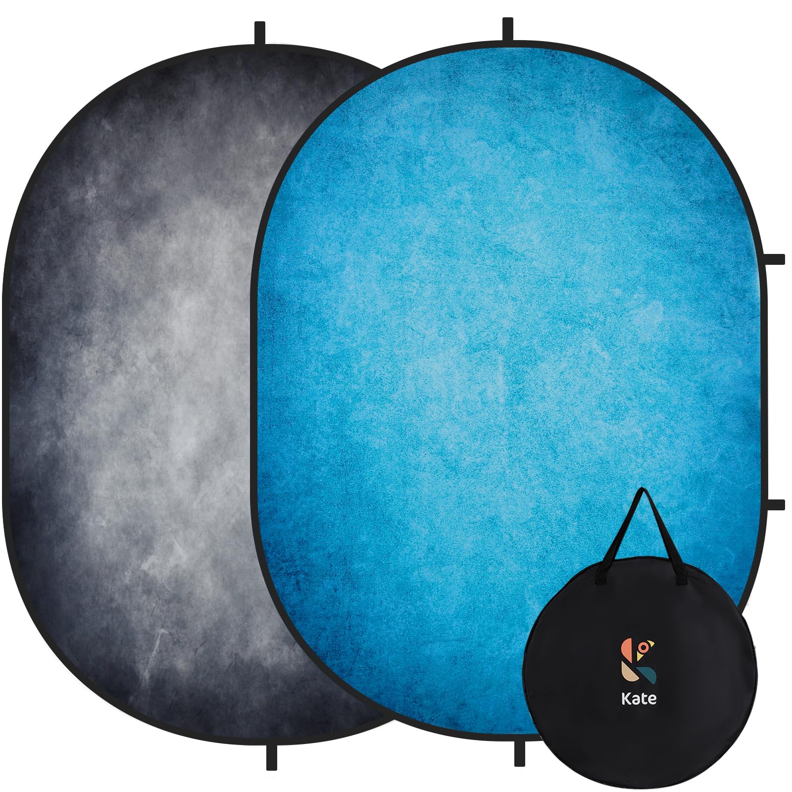 Kate Collapsible Backdrop Pop Up Photo Backdrops Gray Blue Folded Background for Portrait Photography, for Video, for Live Stream, 5x6.5ft