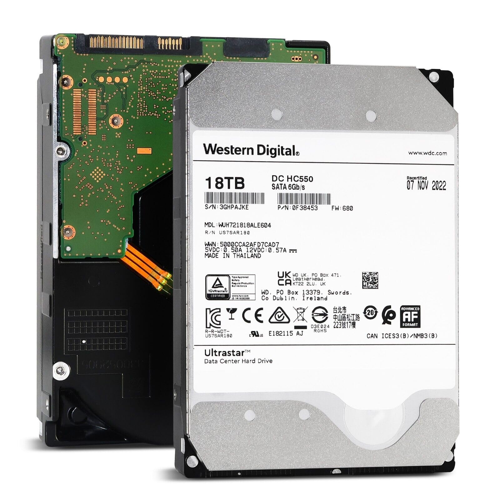 Western Digital DC HC550 18TB SATA 6Gb/s 7200RPM 3.5-inch Enterprise HDD - WUH721818ALE604 (0F38453) (Renewed)