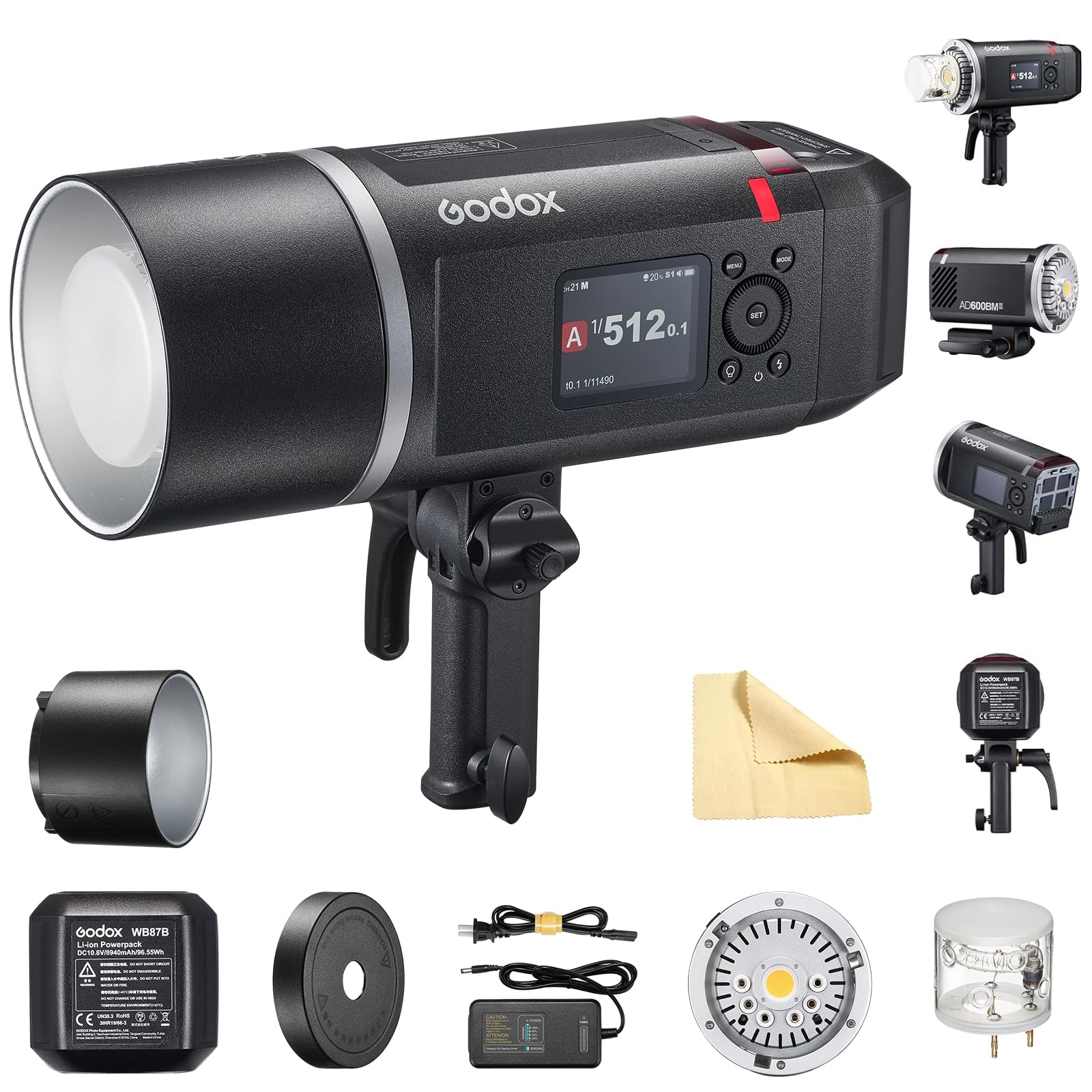 Godox AD600BMII AD600 bm(2025) Bowens Mount 600Ws Led Video Light High Speed Sync Outdoor Studio Flash Strobe with 2.4G Wireless X System,8940mAh Battery to Provide 500 Full Power Flashes