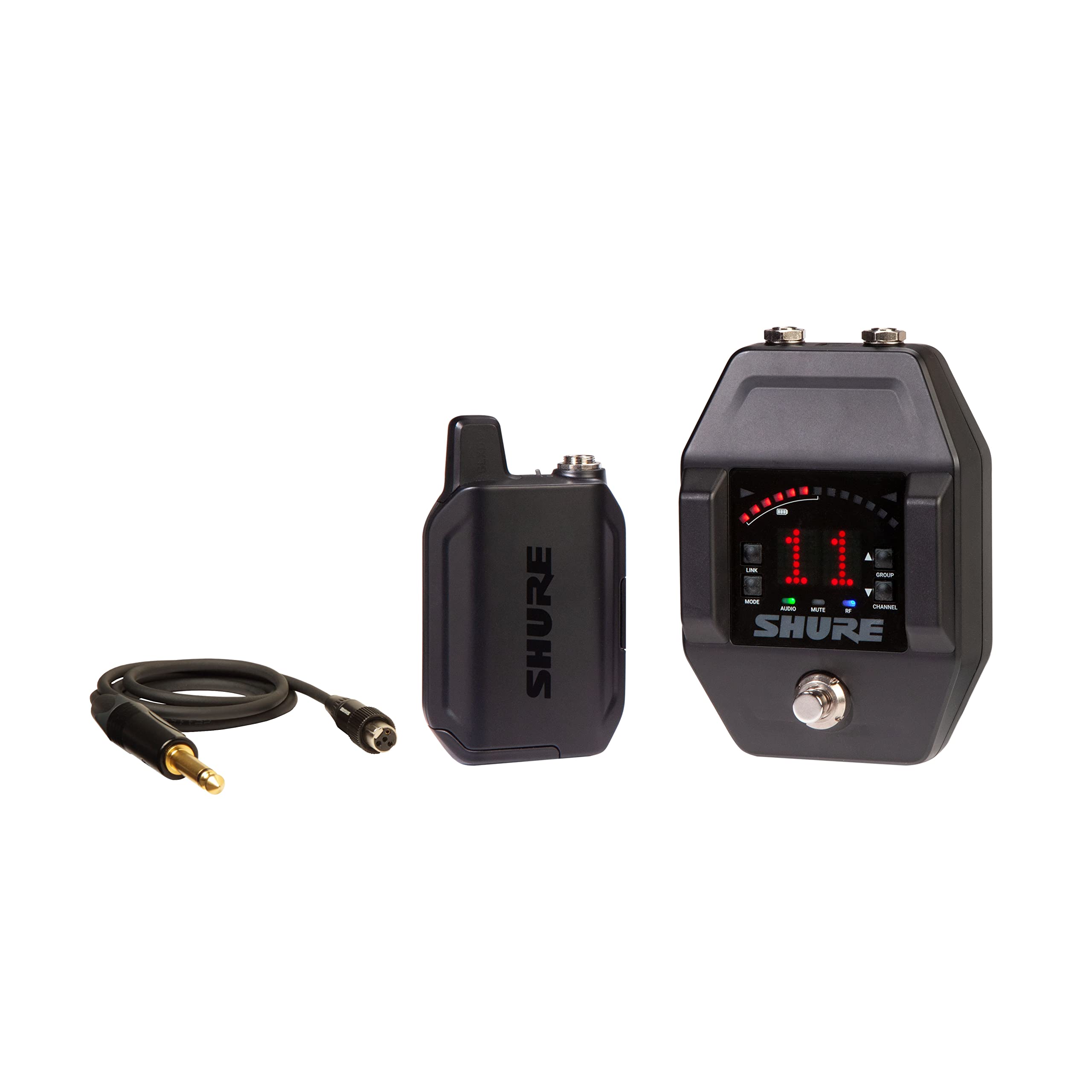 Shure GLXD16+ Dual Band Pro Digital Wireless System with Pedal Receiver for Guitar & Bass - 12-Hour Battery Life, 100 ft Range | Includes WA305 Premium Cable with 1/4" Jack (GLXD16+-Z3)