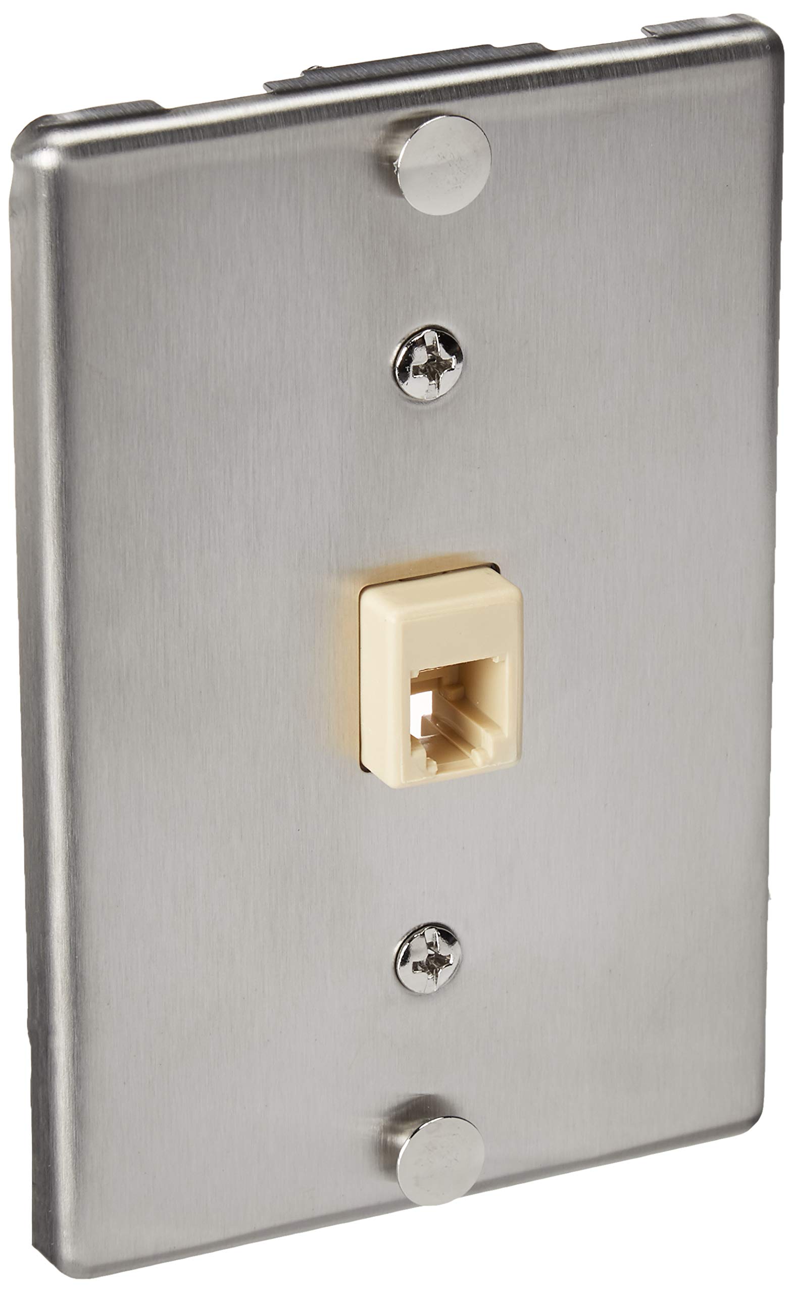 Leviton Telephone Wall Phone Wallplate Surface Mount Jack, 1 Modular 6P4C Jack, Screw-Down Connection, Stainless Steel, C0256-SS