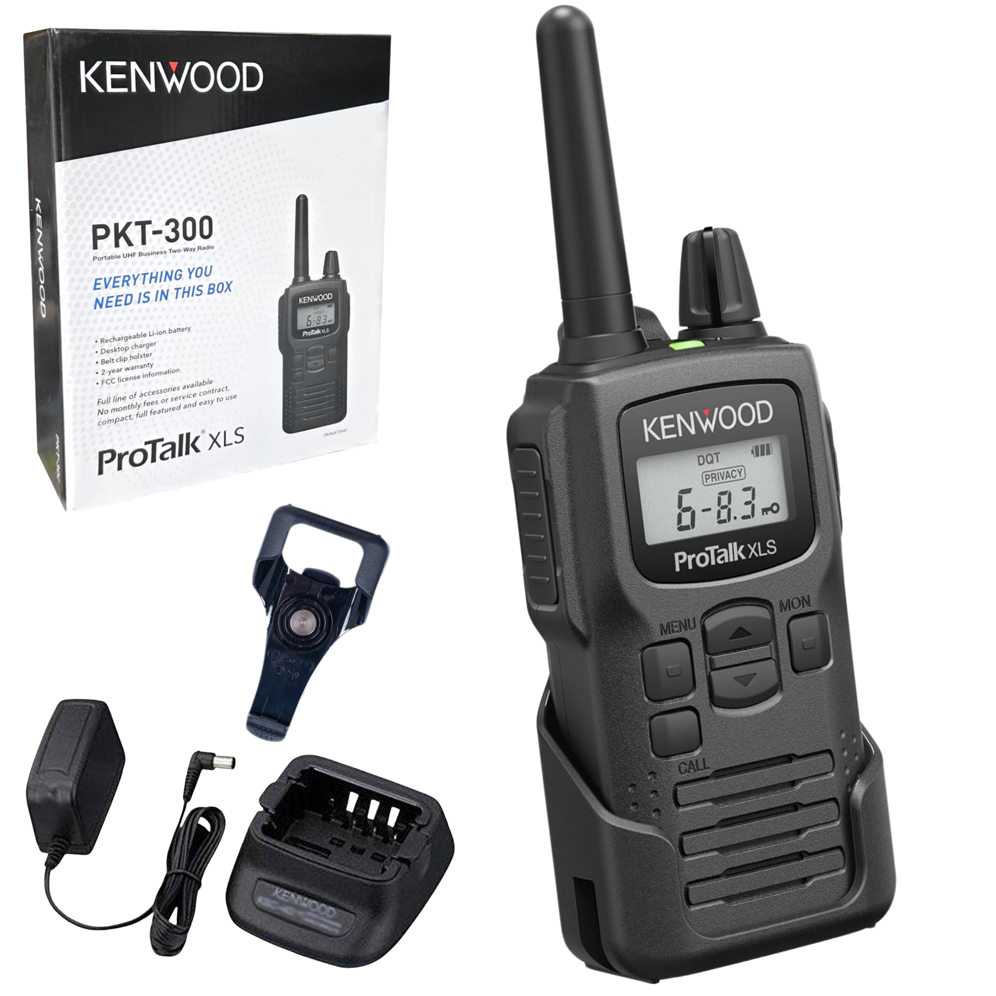KENWOOD ProTalk PKT-300 Compact UHF Two Way Radio, 2W Power, 6 Channels, VOX and Privacy Talk, 10 Call Alerts, Rugged MIL-STD 810, IP52 Weather-Resistant, 16-Hour Battery, 6-Mile Range, LCD Display