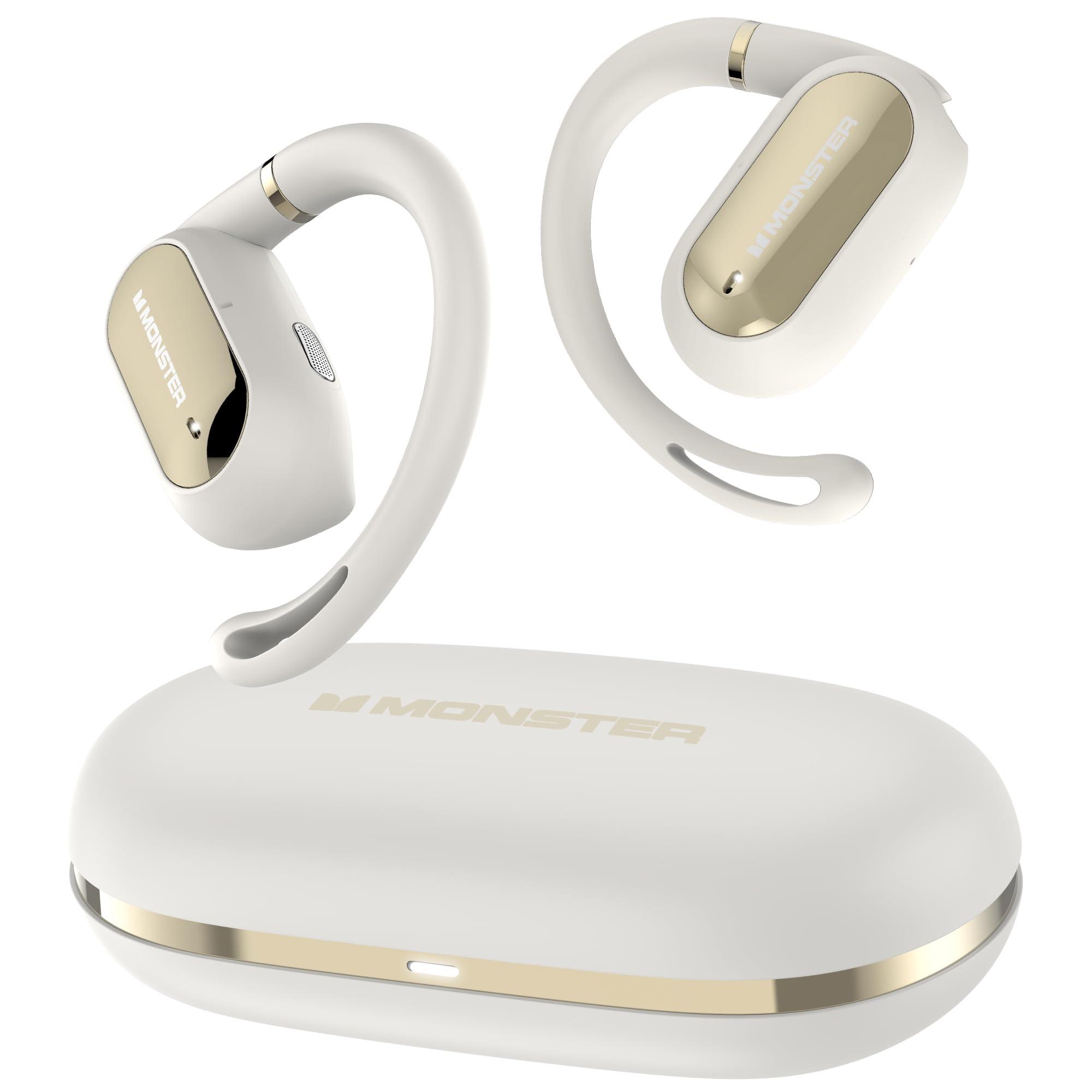 Monster Open Ear AC322, Bluetooth 5.4 Headset, 36H Battery Life, IPX5 Waterproof, Clear Communication, Ergonomic Design, Ear Angle Adjustable, Not Easy to Fall Off Wireless Bluetooth Headset.White