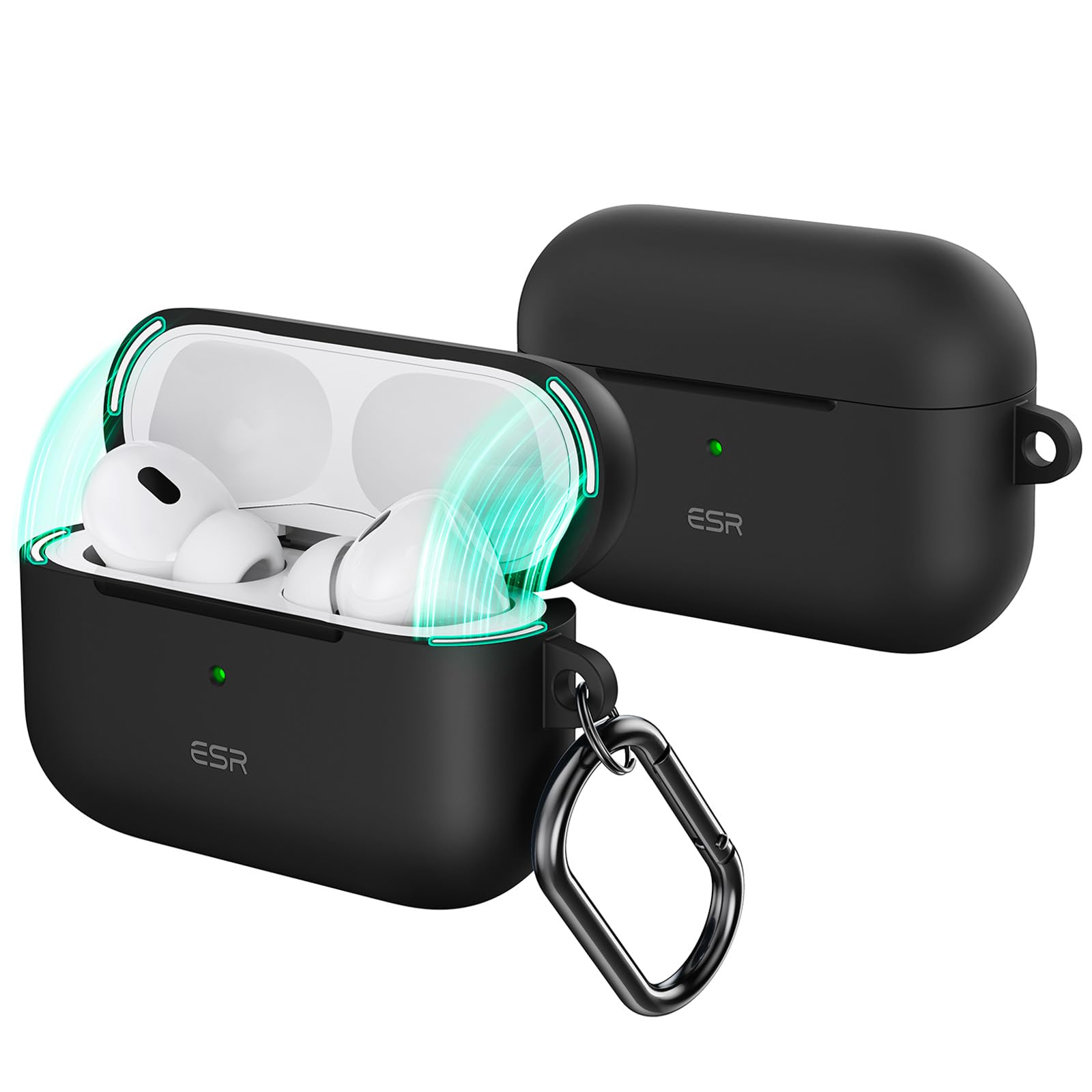 ESR for AirPods Pro 2nd Generation Case (USB-C/Lightning Cable), Compatible with AirPods Pro Case (2023/2022/2019), Magnetic Lid, Full Drop Protection Cover with Carabiner, Cloud Series, Black