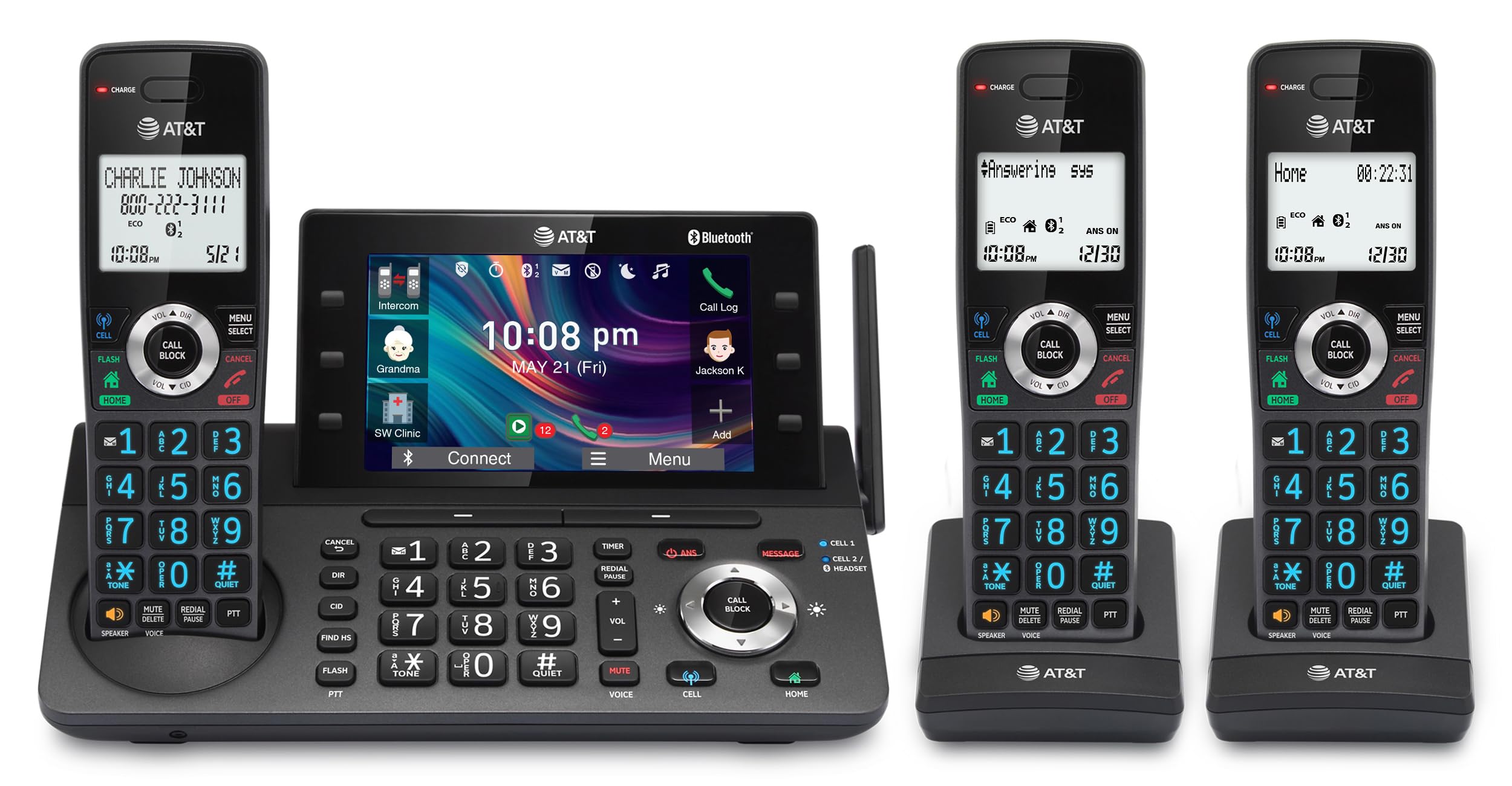 AT&T 3-Handset DECT 6.0 Cordless Home and Business Phone with Answering Machine, 5" Color Display, One-Touch Shortcut, Conference, Intercom, Smart Call Blocker, Bluetooth Connect to Cell: DLP73390