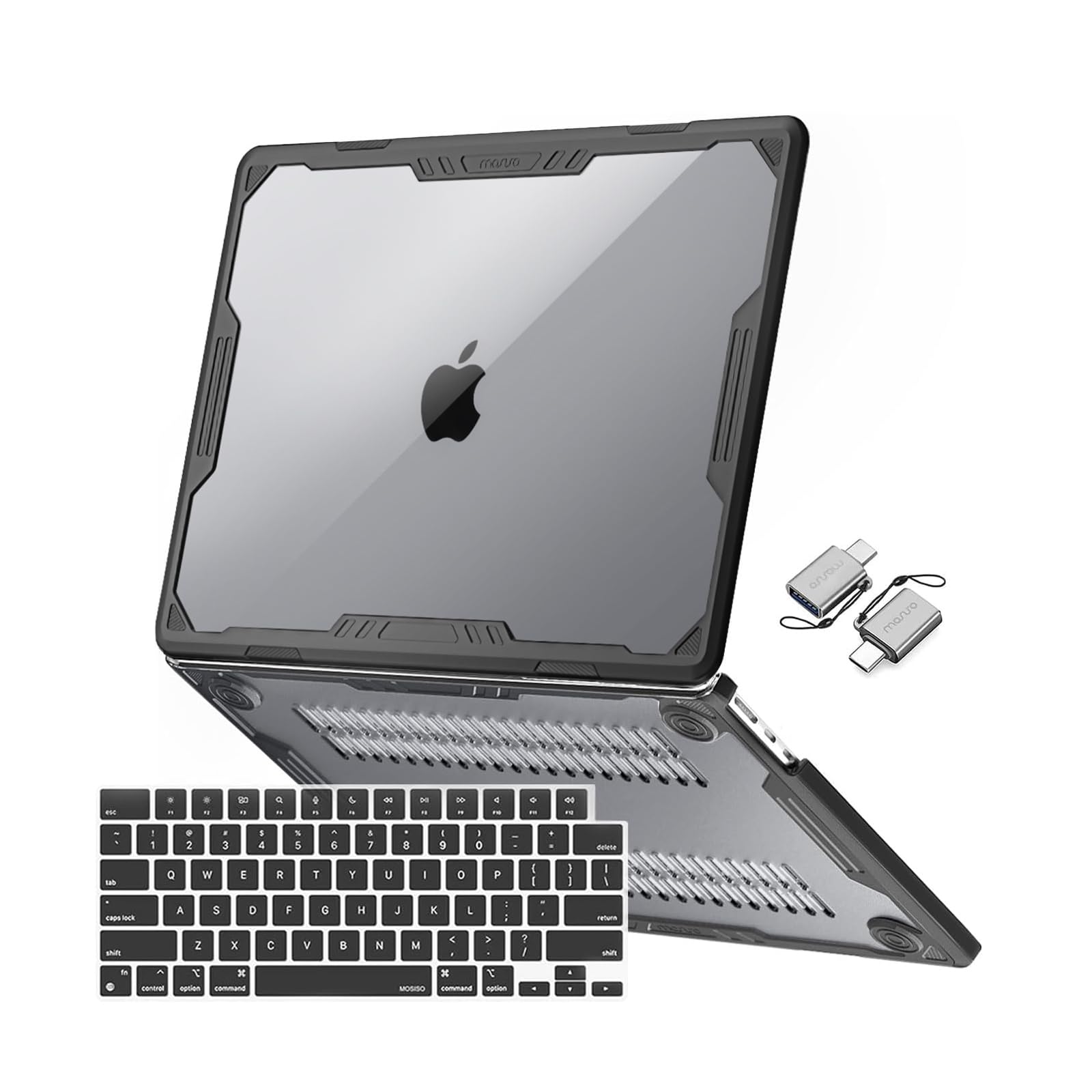 MOSISO Compatible with MacBook Air 13 inch Case 2025-2022 M4 A3240 M3 A3113 M2 A2681, Symmetric Geometric Heavy Duty Hard Case with TPU Bumper&Keyboard Skin&Type C for MacBook Air 13.6, Black