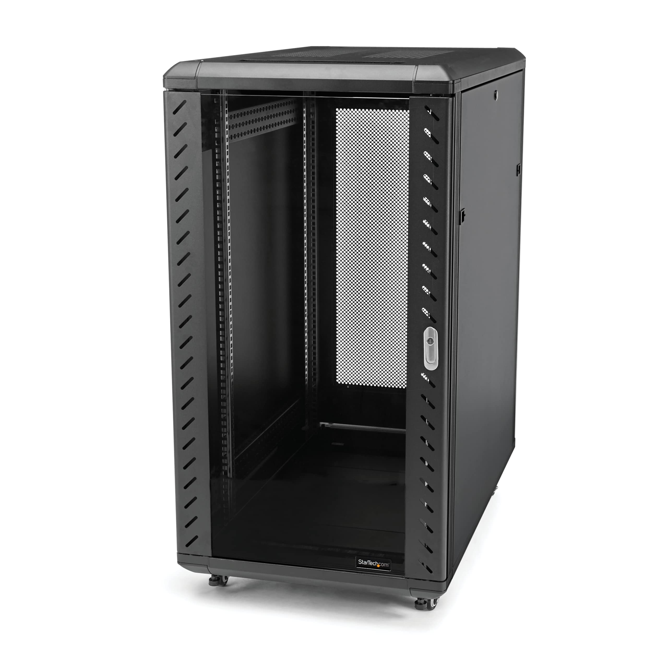 StarTech.com 22U Server Rack Cabinet with secure locking door - 4 Post Adjustable Depth (5.5" to 28.7") - 1768 lb capacity - 19 inch Portable Network Equipment Enclosure on wheels/casters (RK2236BKF)
