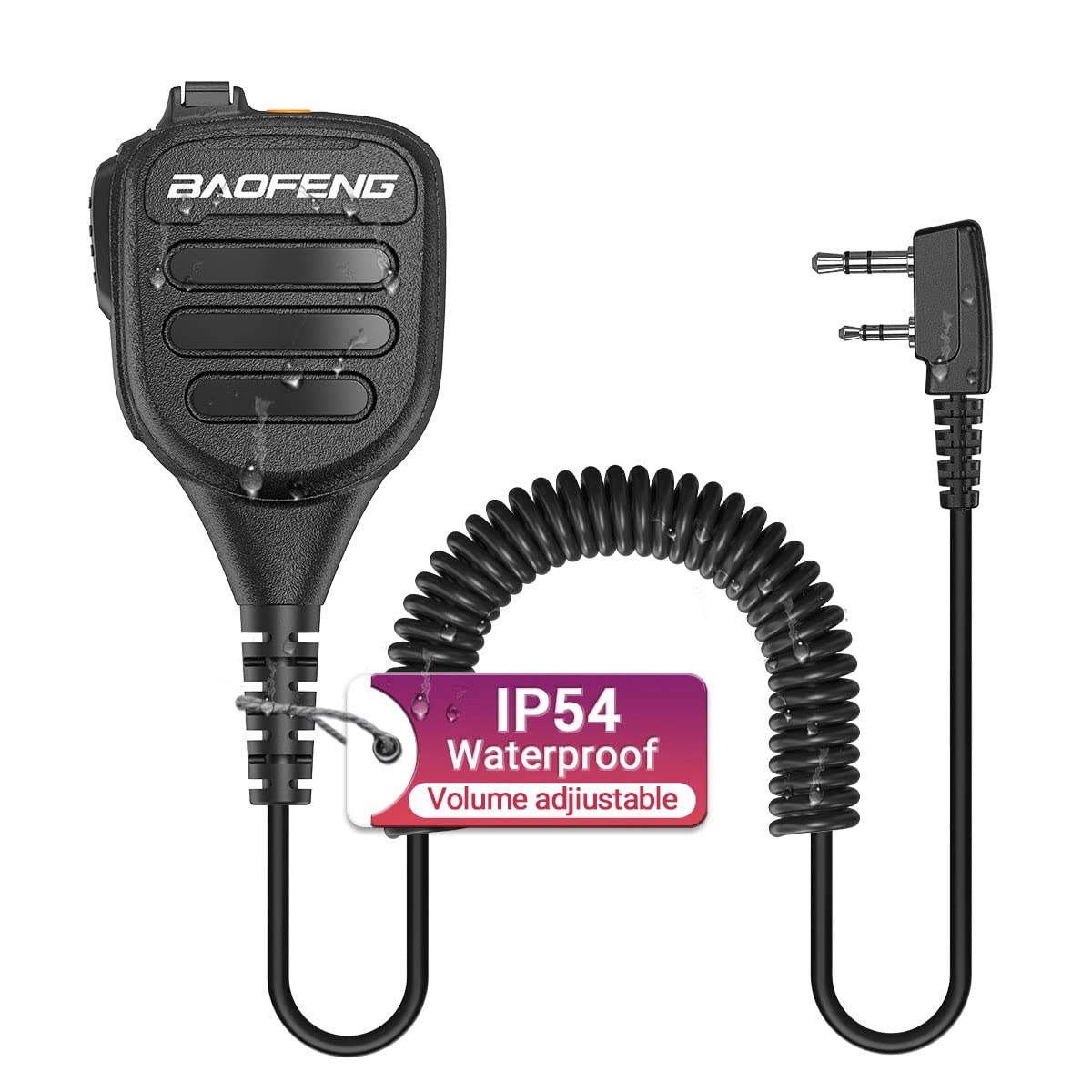 BAOFENG Microphone Handheld Heavy Speaker BF-850 Ham Radio Mic IP54 Waterproof Volume Adjustable Speaker Mic for UV-5R BF-F8HP PRO AR-5RM UV-21R UV-32for Kenwood Retevis Walkie Talkies
