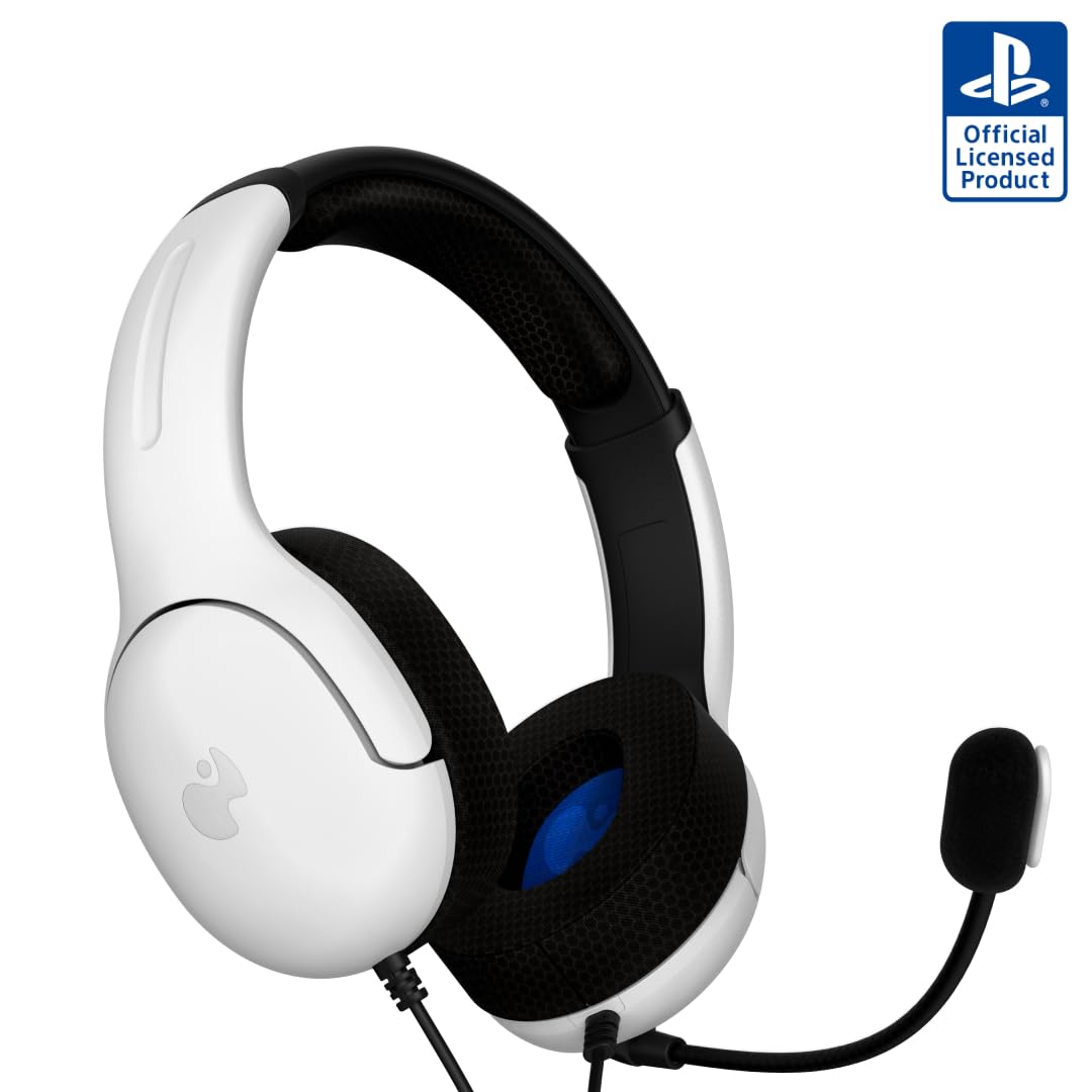 PDP AIRLITE Wired Stereo Gaming Headset, Officially Licensed by Sony PlayStation 5, PS5/PS4/PS3/PC, Lightweight Durable Headphones, 3.5mm audio jack, Noise-canceling Flip-to-Mute Mic, Frost White