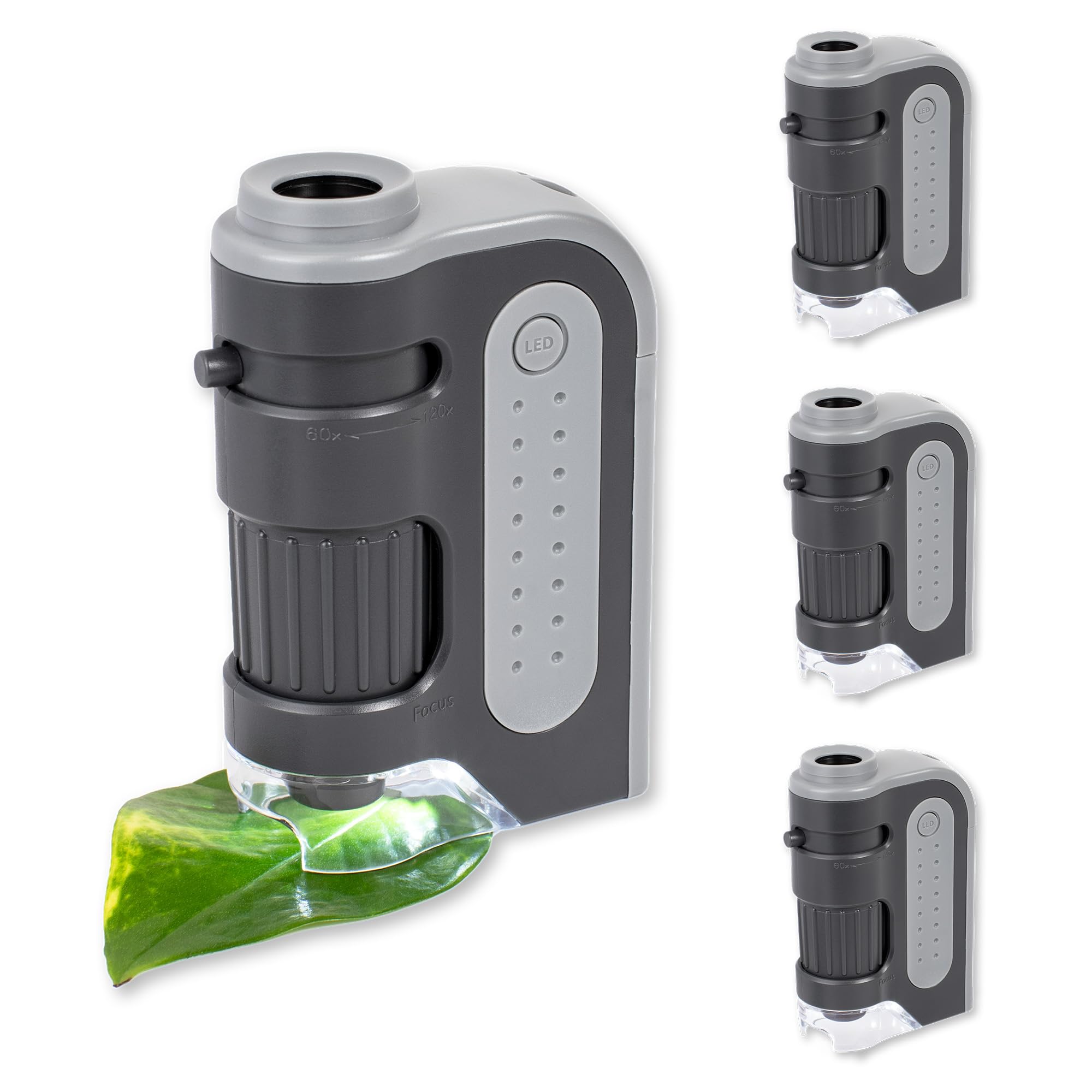 Carson MicroBrite Plus 60x-120x Power LED Lighted Pocket Microscope - Set of 4 (MM-300MU),Black/Grey