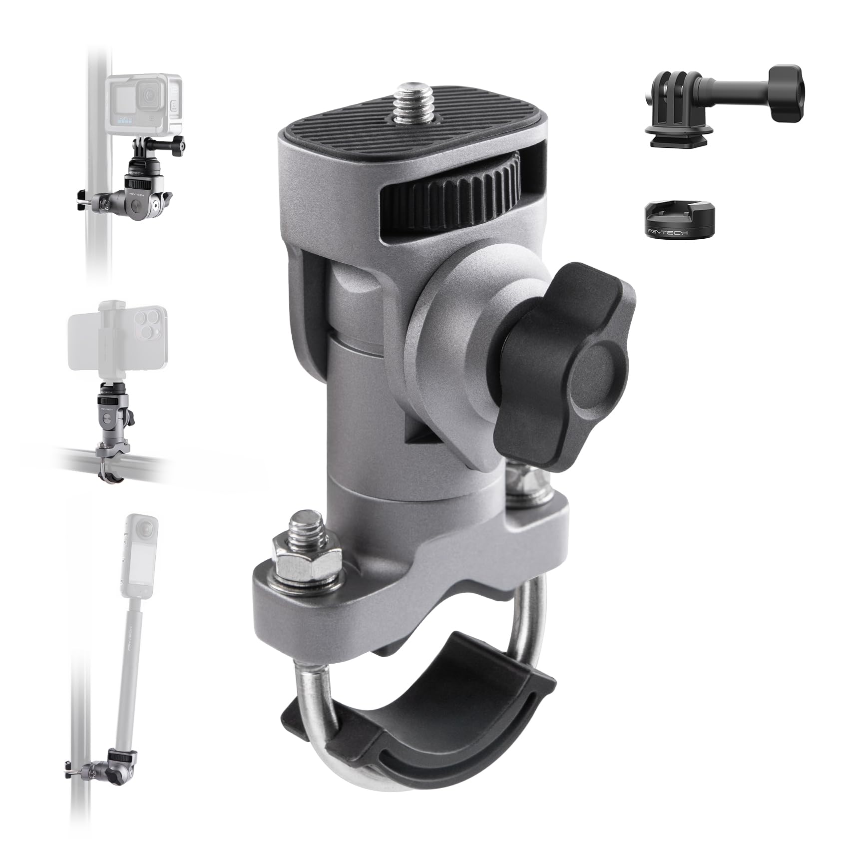 PGYTECH CapLock U-Bolt Mount Aluminum Alloy Bracket for Insta360 Ace Pro 2/X5/X4/X3, 2 Cushion Block Motorcycle Bike Mount with 1/4" Thread for Gopro/Osmo Action/Pocket Action Camera Accessories