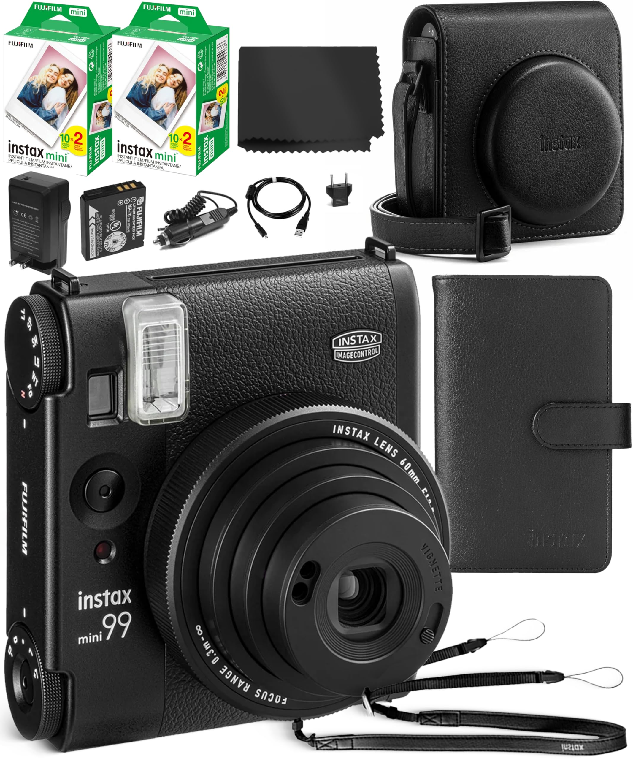 Fujifilm Instax Mini 99 Instant Film Camera with Instax Mini 99 Camera Case, Photo Album (108 Count) 2 Pack of Instant Film 40 Sheets Total Essential Bundle Set