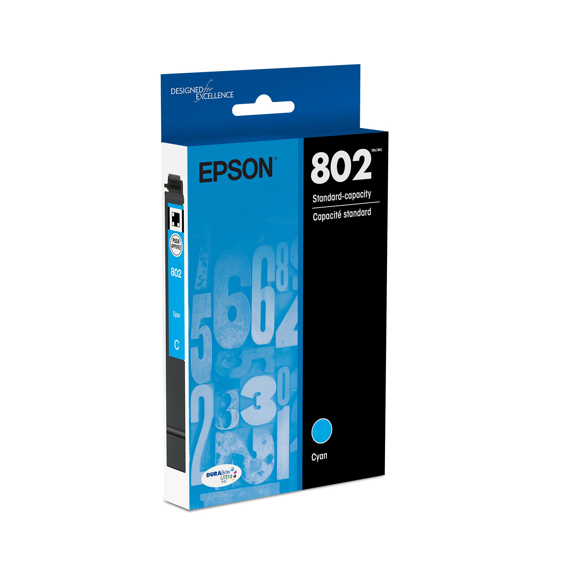 EPSON 802 DURABrite Ultra Ink Standard Capacity Cyan Cartridge (T802220-S) Works with WorkForce Pro WF-4720, WF-4730, WF-4734, WF-4740