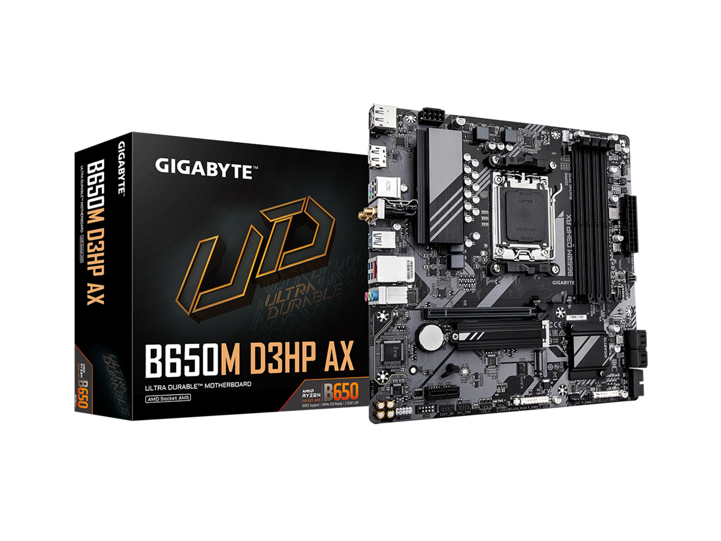 GIGABYTE B650M D3HP AX (rev. 1.0) AM5 LGA 1718 AMD B650 M-ATX DDR5, 2X PCIe 4.0 M.2, PCIe 4.0, USB 3.2 Gen2 Type-C, Wi-Fi 6E, 2.5GbE LAN