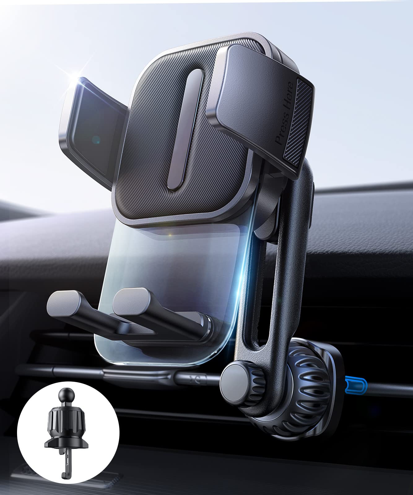 LISEN Vent Phone Mount for Car [Smooth Silicone Protection] Universal Car Vent Phone Holder Mount for Car with Extension Clip for iPhone 16 15 14 13 12 11 X XR XS Pro Max Mini 8 7 6 Plus