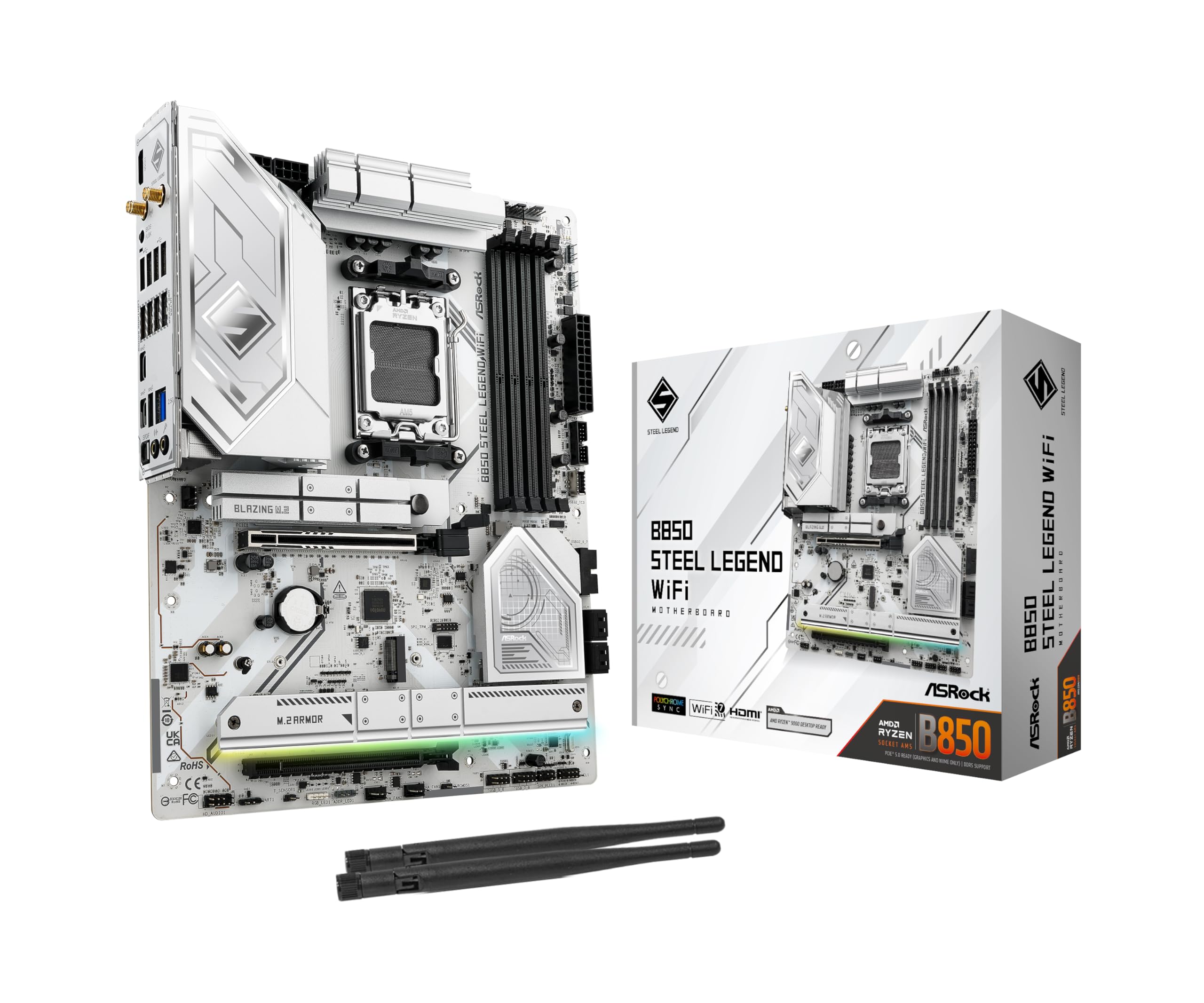 ASRock AMD B850 Steel Legend WiFi 7 Socket AM5 Ryzen 9000, 8000 and 7000 Series DDR5 up to 8000+ (OC) MHz 256GB ATX Motherboard M.2 SATA3 6.0 Gb/s PCIe 5.0 1 HDMI