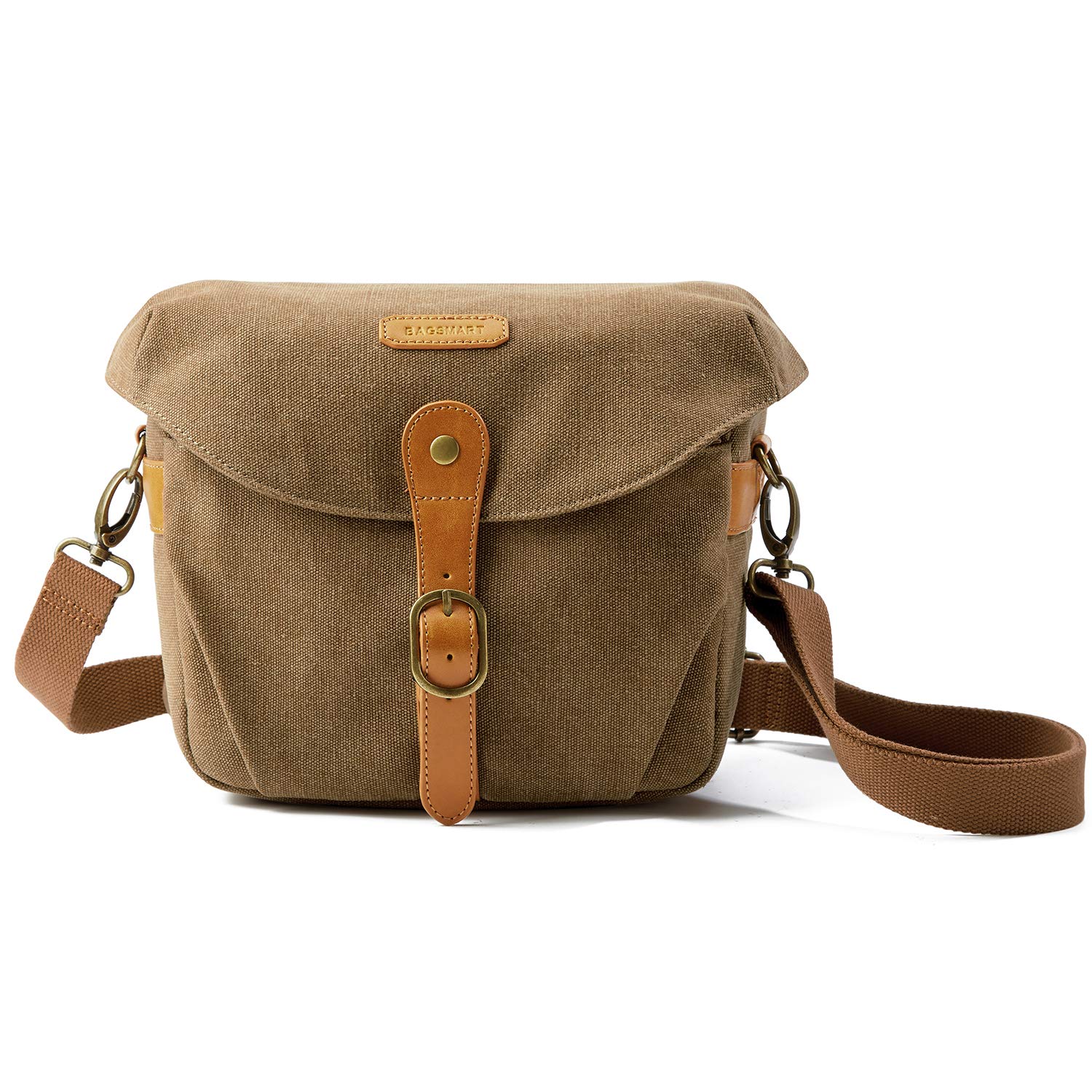 BAGSMART Camera Bag, SLR DSLR Canvas Crossbody Camera Case, Compact Camera Shoulder Bag with Rain Cover for Women and Men, Khaki