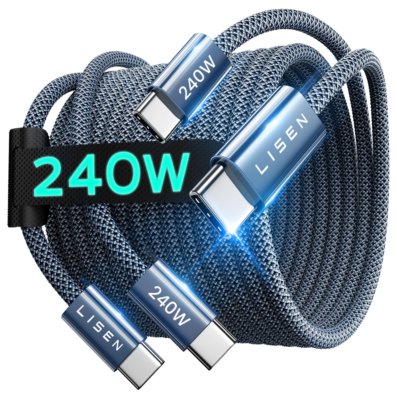 LISEN for iPhone 16 Charger Cord 240W USB C to USB C Cable Type C Charger Fast Charging Cord USB C Cable for iPhone 16e 15 iPad MacBook Air Pro Samsung A17 S25 Switch 2, 6.6ft/2 Pack/Midnight