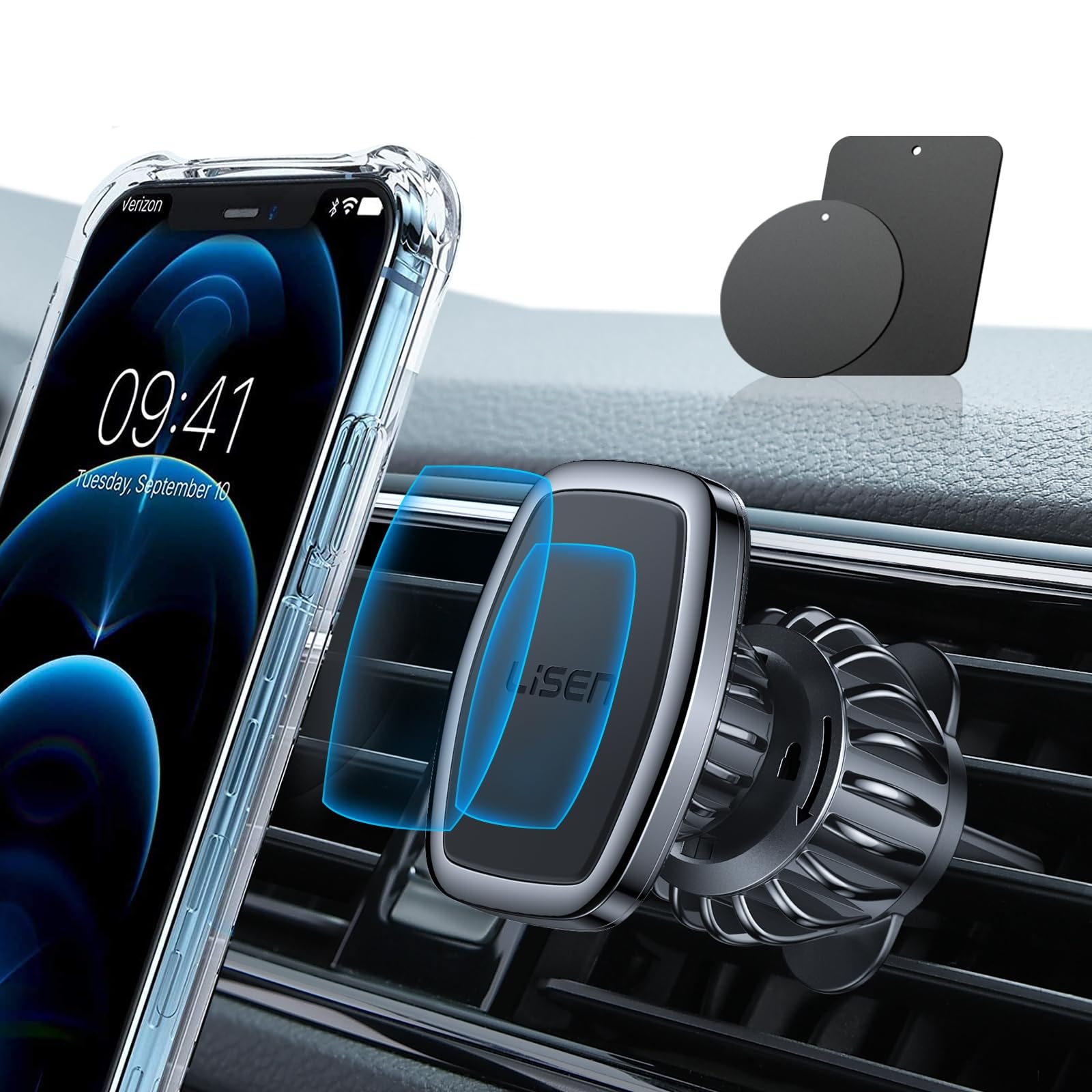 LISEN Magnetic Phone Holder for Car - Upgraded Clip Ultra 6 Strong Magnets, Phone Magnets for Back of Phone, Soporte de Telefono para carro for Galaxy S25 Ultra 4-6.7 inch Smartphones (Black)